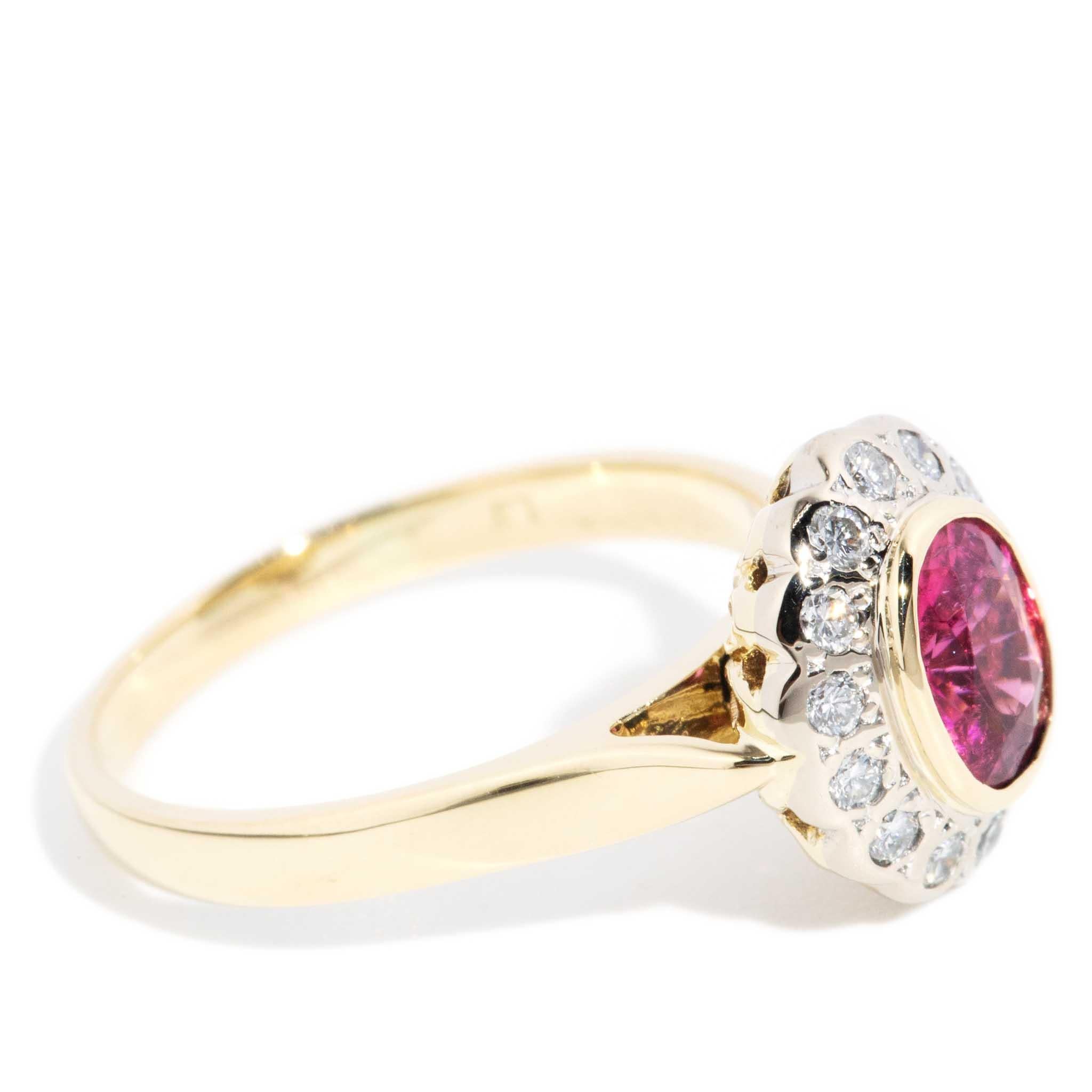 Contemporary Pink Tourmaline Diamond Halo Ring 18 Carat Gold For Sale 2