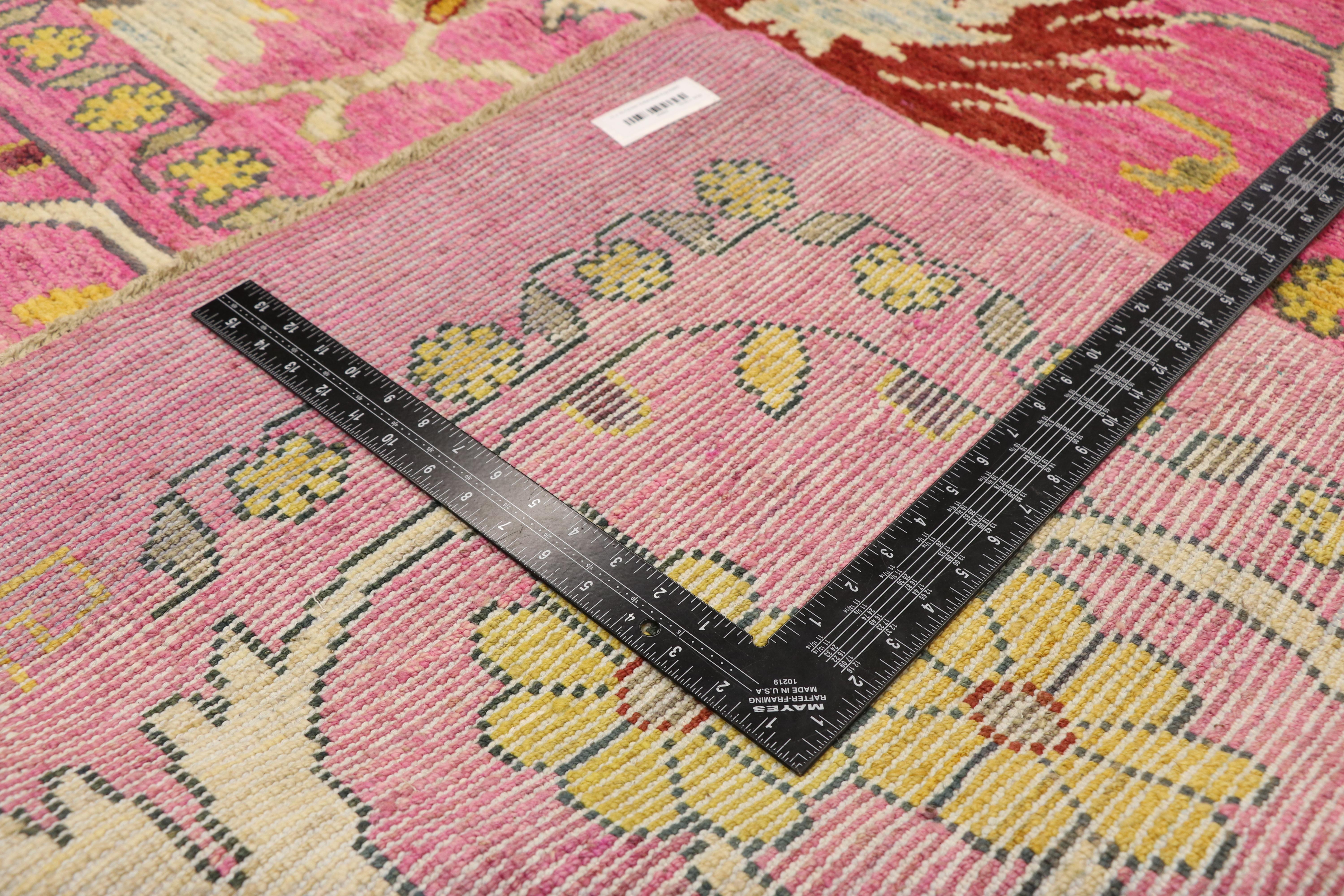 Wool New Contemporary Pink Turkish Oushak Rug with Post-Modern Style For Sale