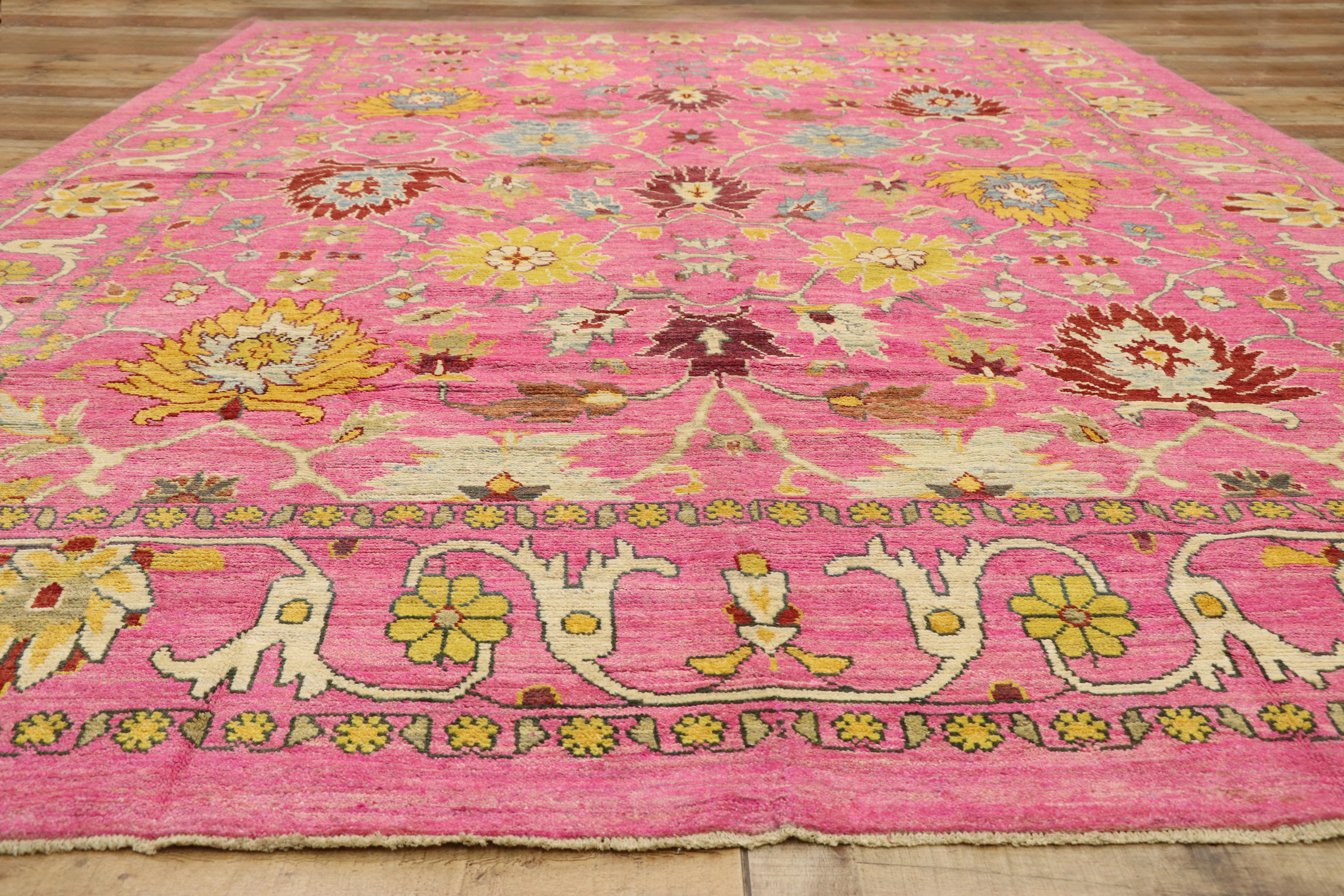 New Contemporary Pink Turkish Oushak Rug with Post-Modern Style For Sale 2