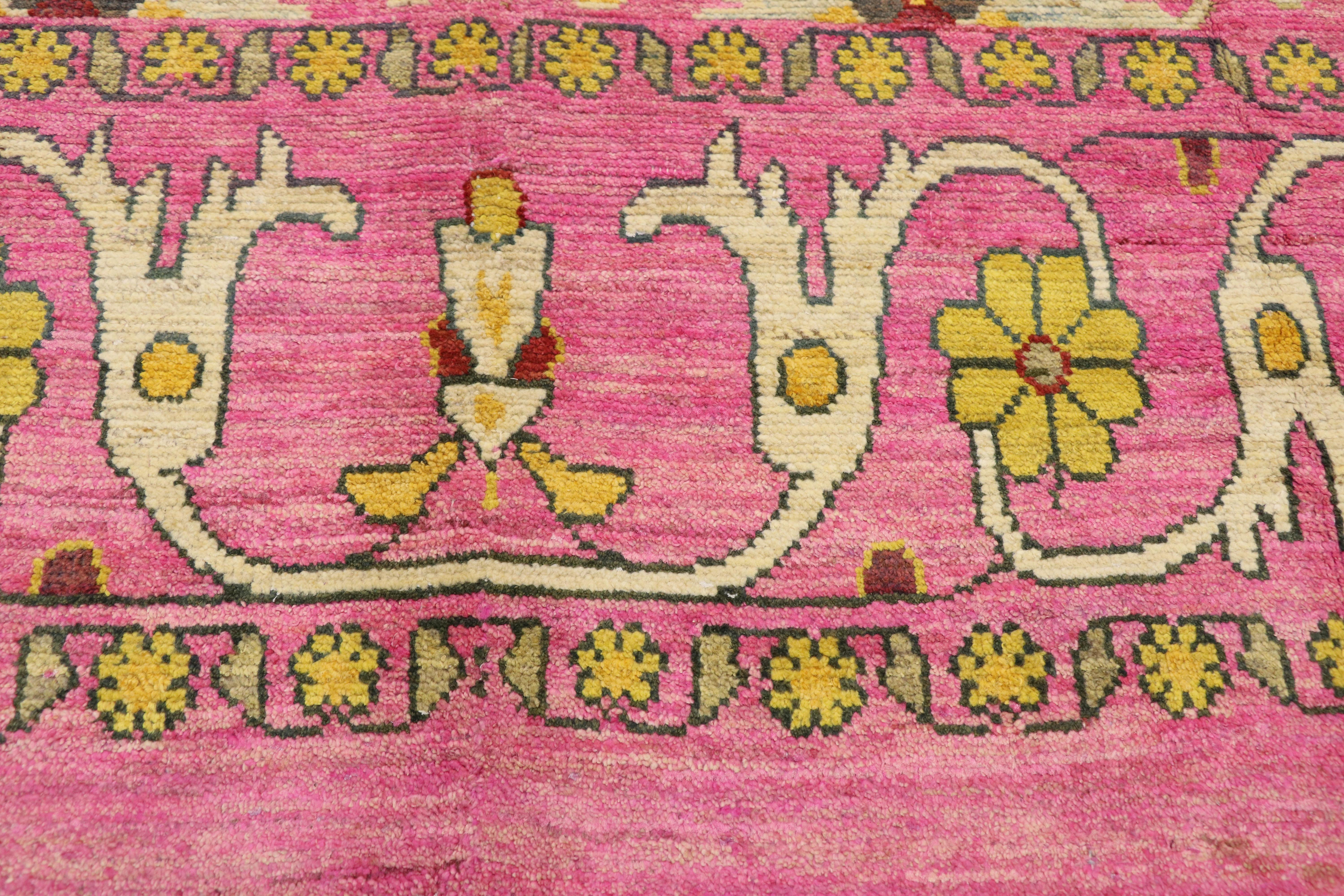 New Contemporary Pink Turkish Oushak Rug with Post-Modern Style In New Condition For Sale In Dallas, TX