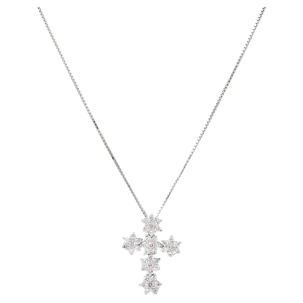 18 Karat White Gold Diamond and Pink Sapphire Pendant Necklace For Sale