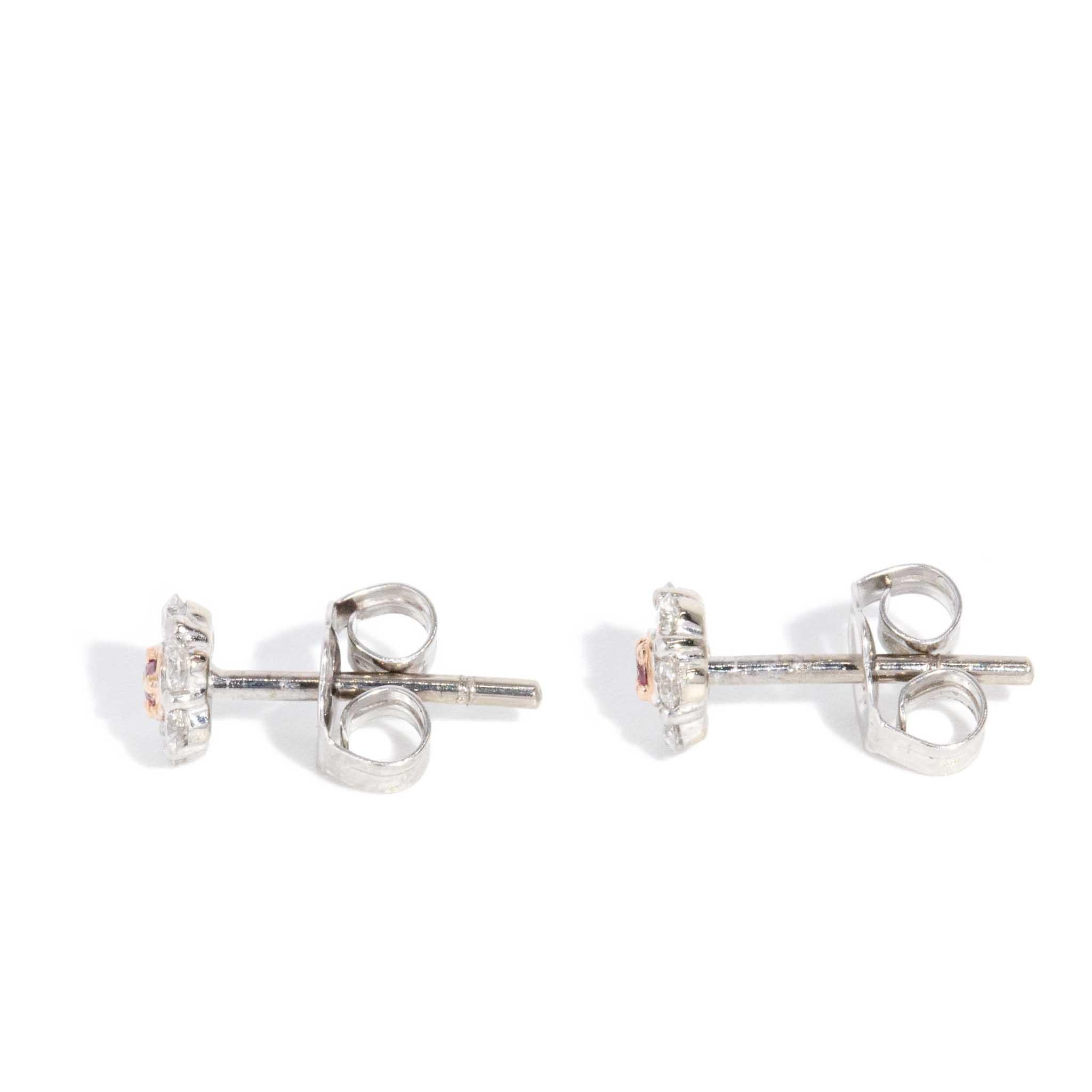 Contemporary Pink & White Diamond Studs 18 Carat White & Rose Gold In Good Condition For Sale In Hamilton, AU