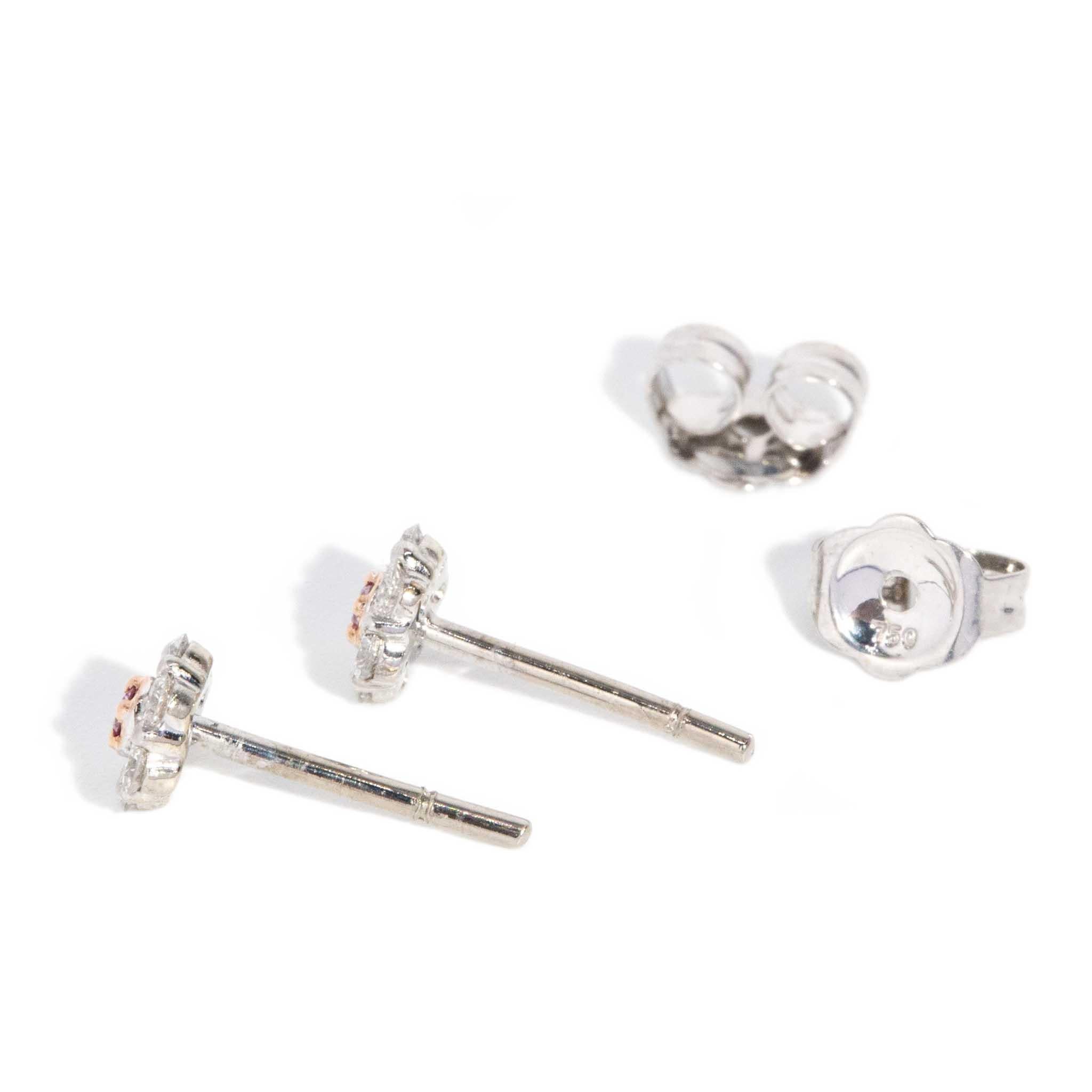 Contemporary Pink & White Diamond Studs 18 Carat White & Rose Gold For Sale 1