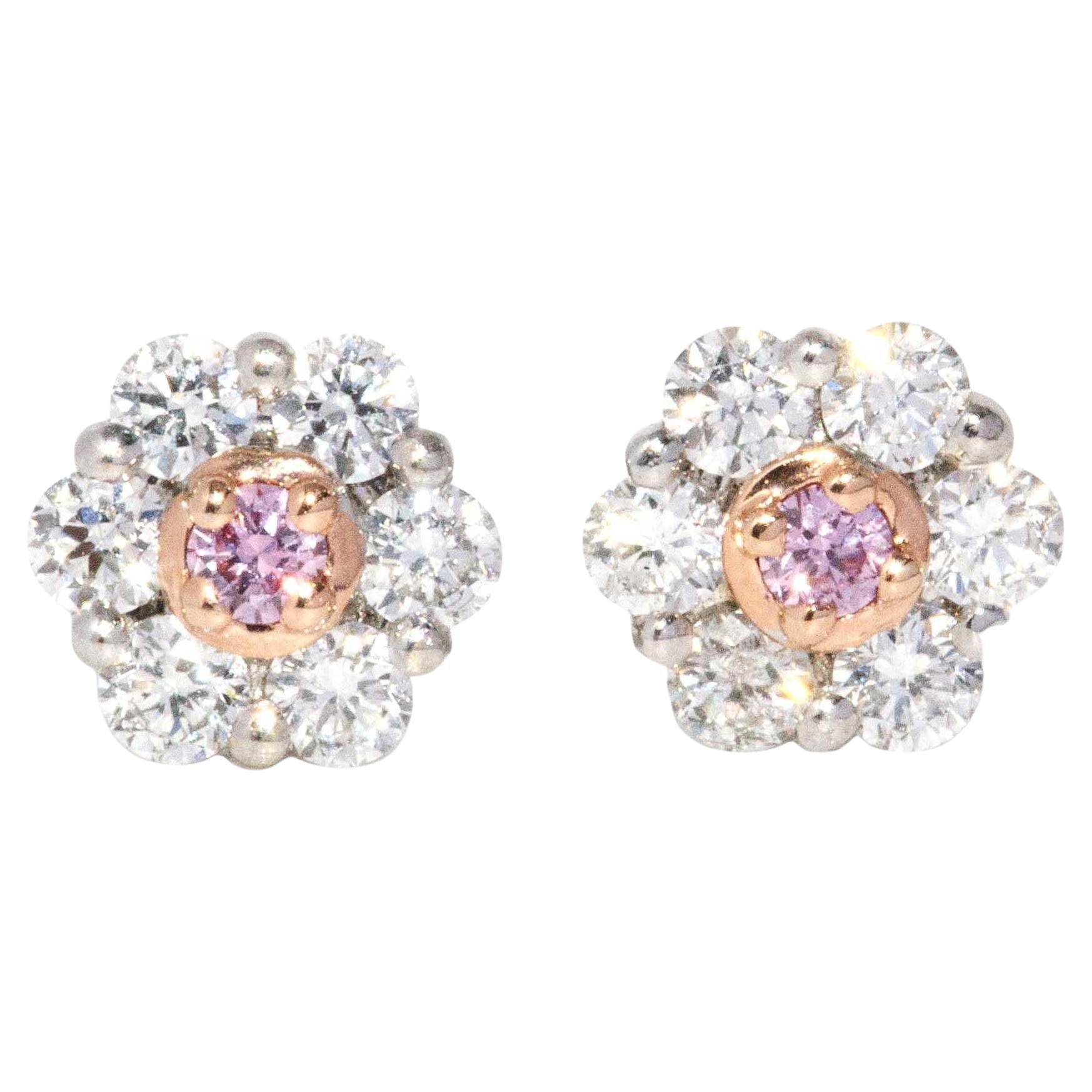 Contemporary Pink & White Diamond Studs 18 Carat White & Rose Gold For Sale