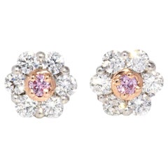 Contemporary Pink & White Diamond Studs 18 Carat White & Rose Gold