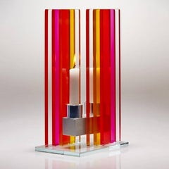 Contemporary Pink & Yellow Glass & Aluminum Candlestick