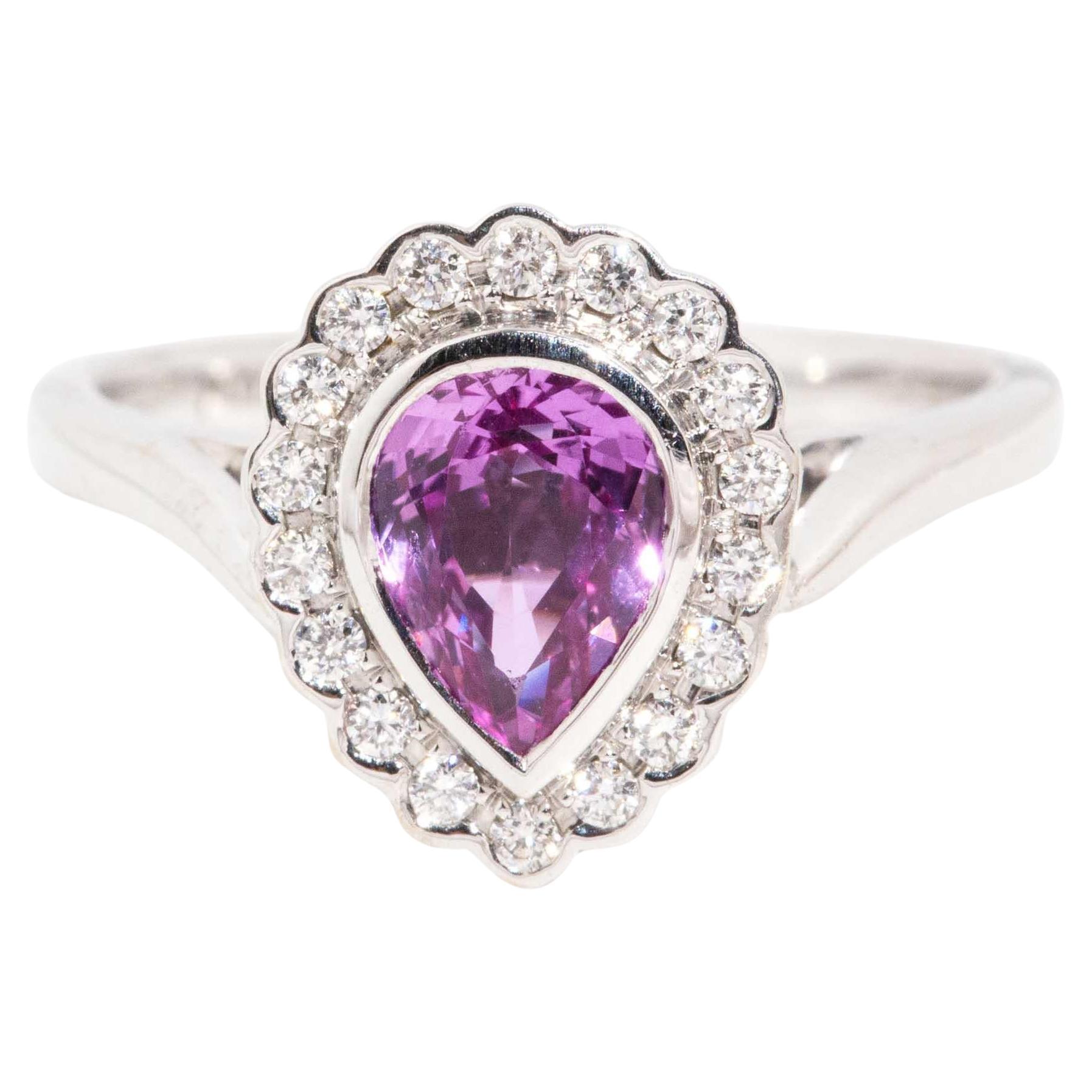 Contemporary Pinkish Purple Sapphire & Diamond Ring 18 Carat White Gold