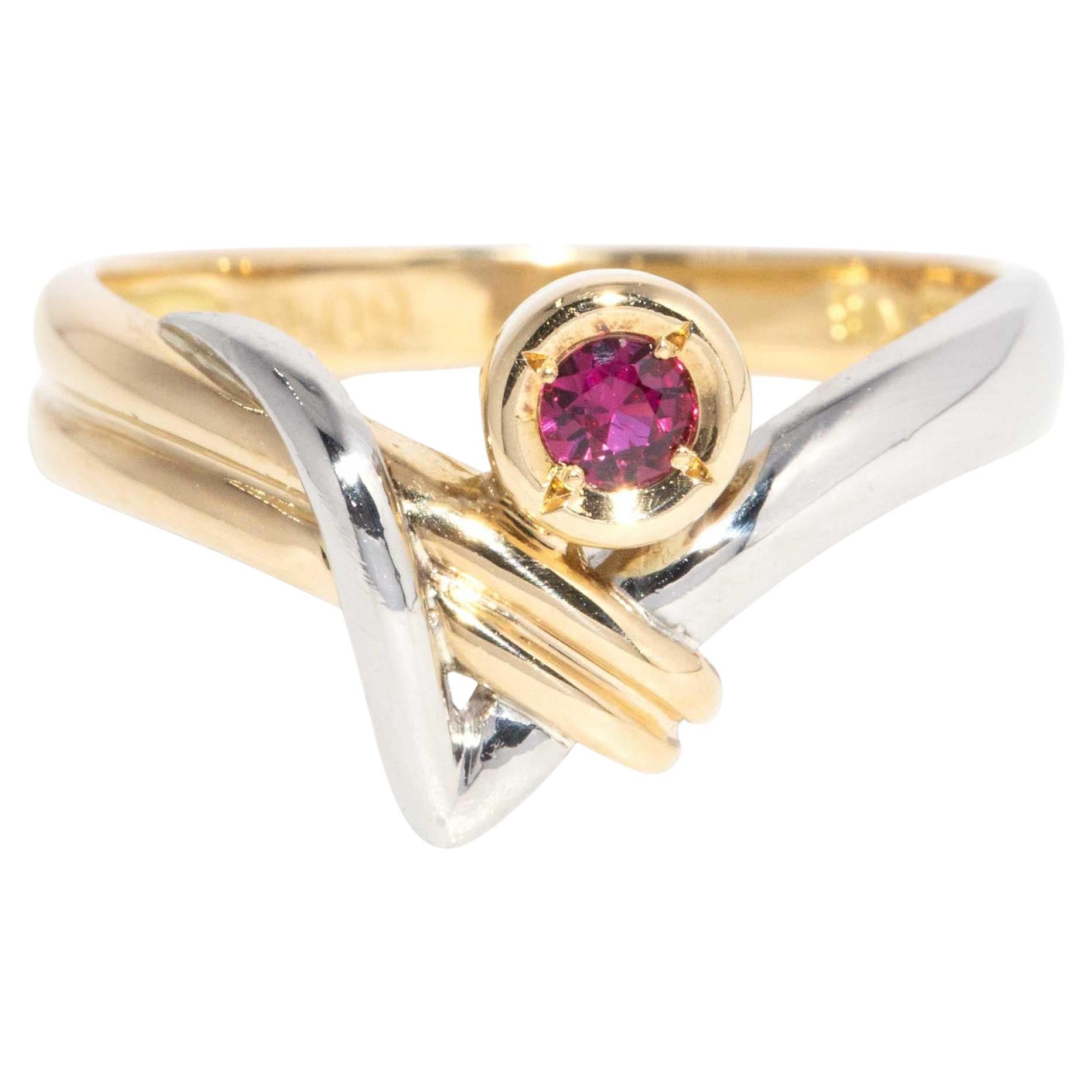 Contemporary Pinkish Red Ruby Ring Platinum & 18 Carat Yellow Gold