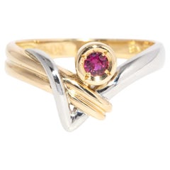 Contemporary Pinkish Red Ruby Ring Platinum & 18 Carat Yellow Gold