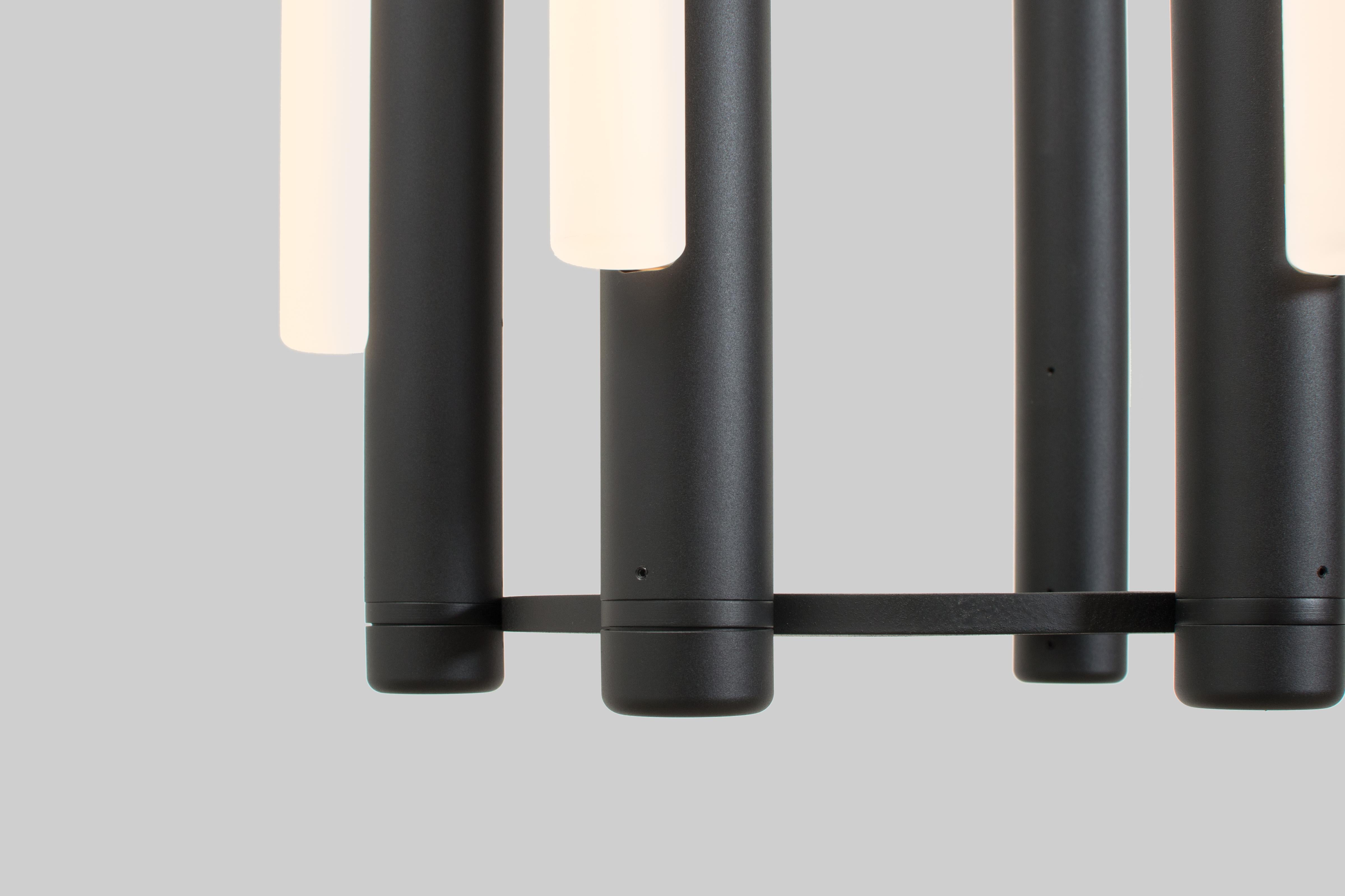 Organic Modern Contemporary 'Pipeline' Chandelier 3, Black, Horizontal For Sale