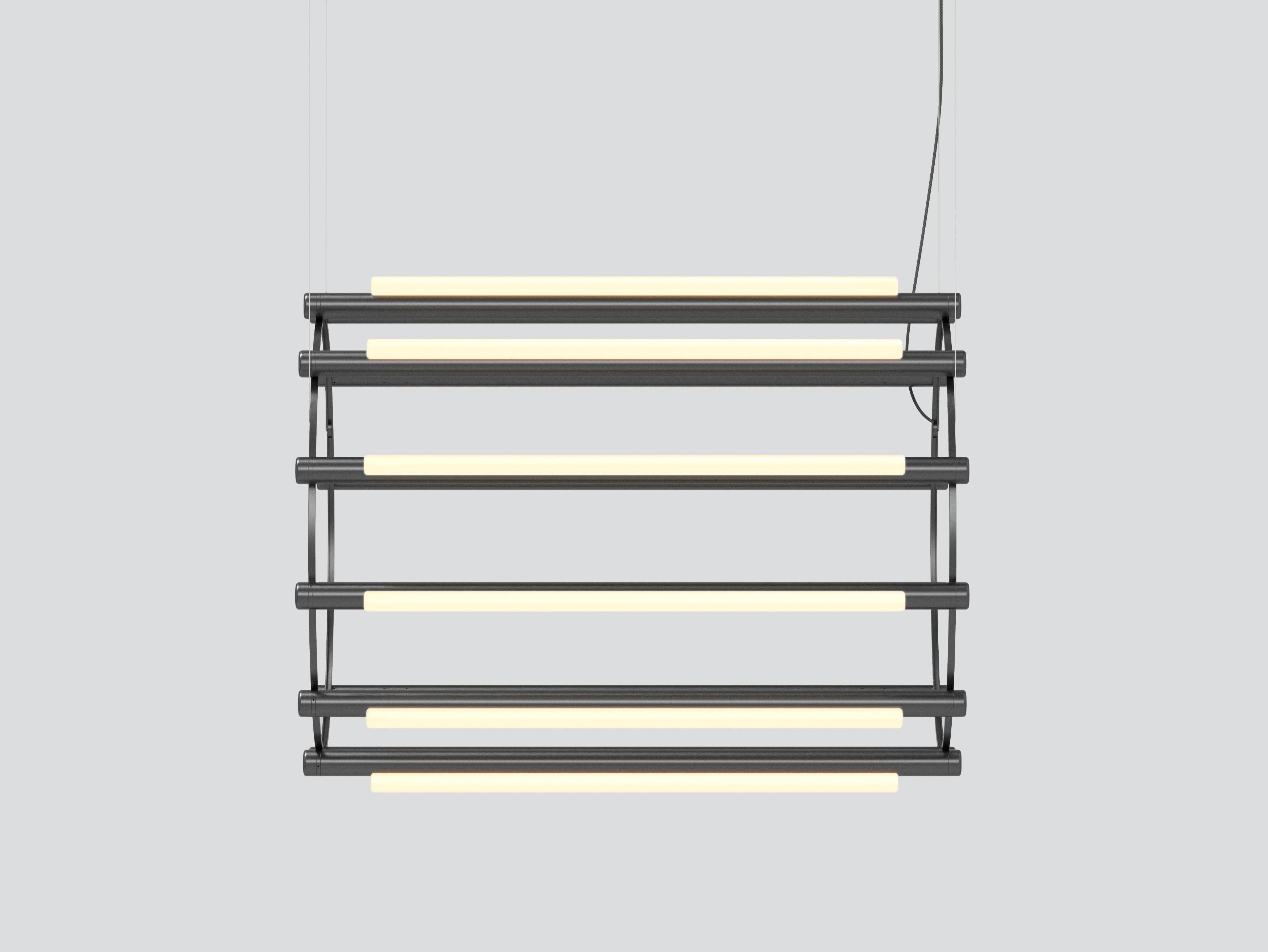 Organic Modern Contemporary 'Pipeline' Chandelier 6, Black, Horizontal For Sale