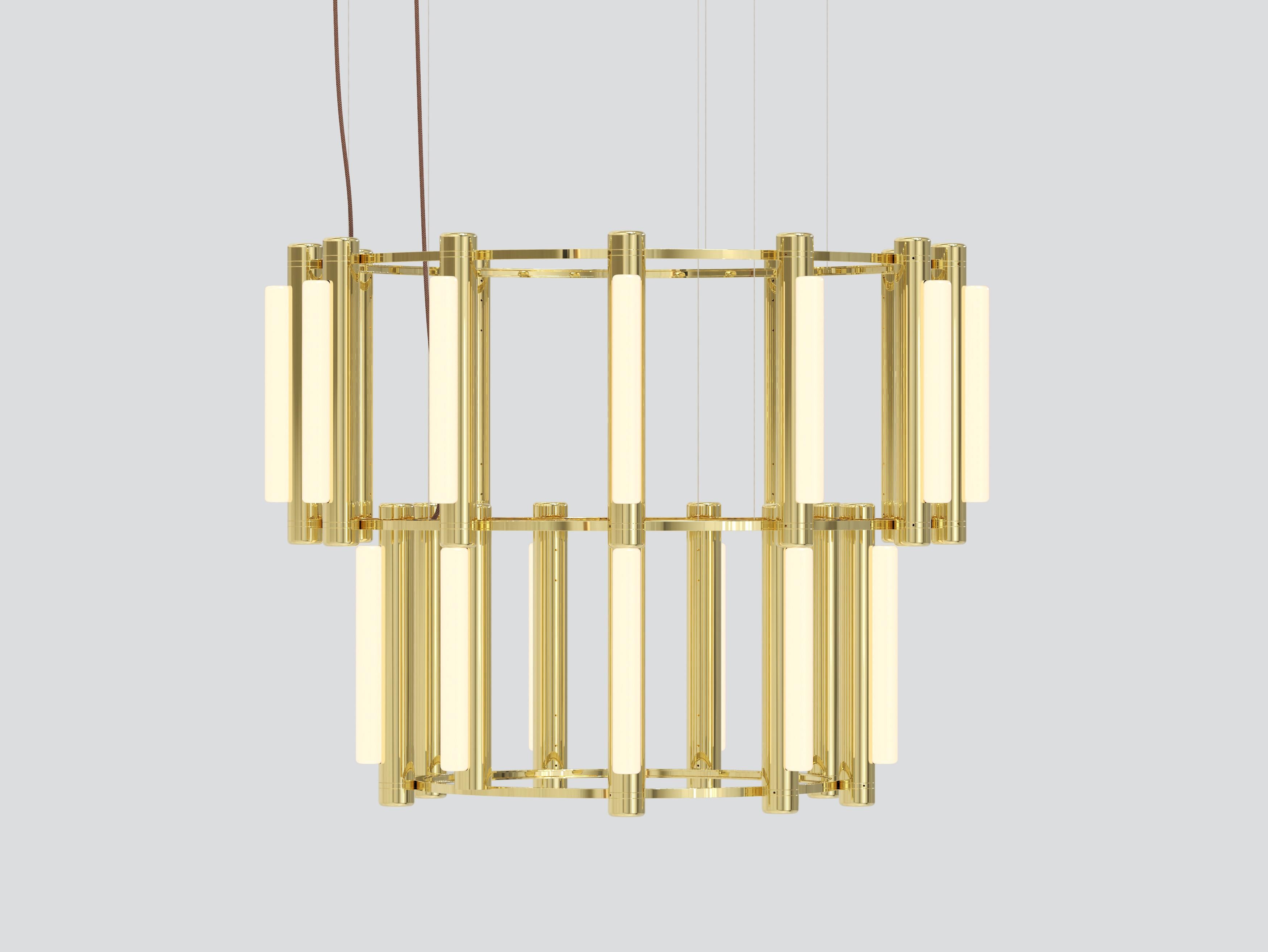 Contemporary 'Pipeline' Chandelier 8, Brass For Sale 2