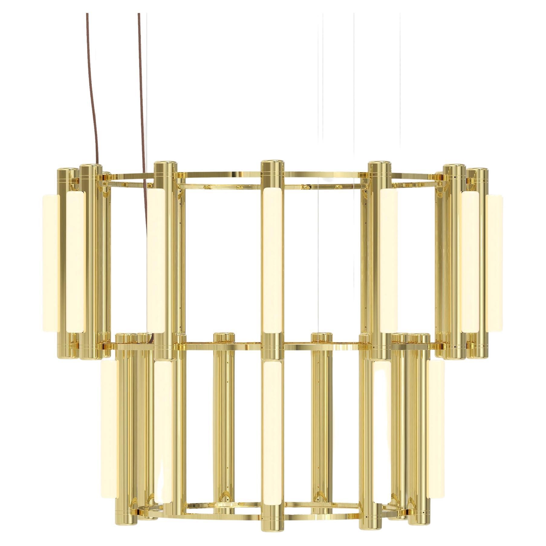 Contemporary 'Pipeline' Chandelier 8, Brass For Sale