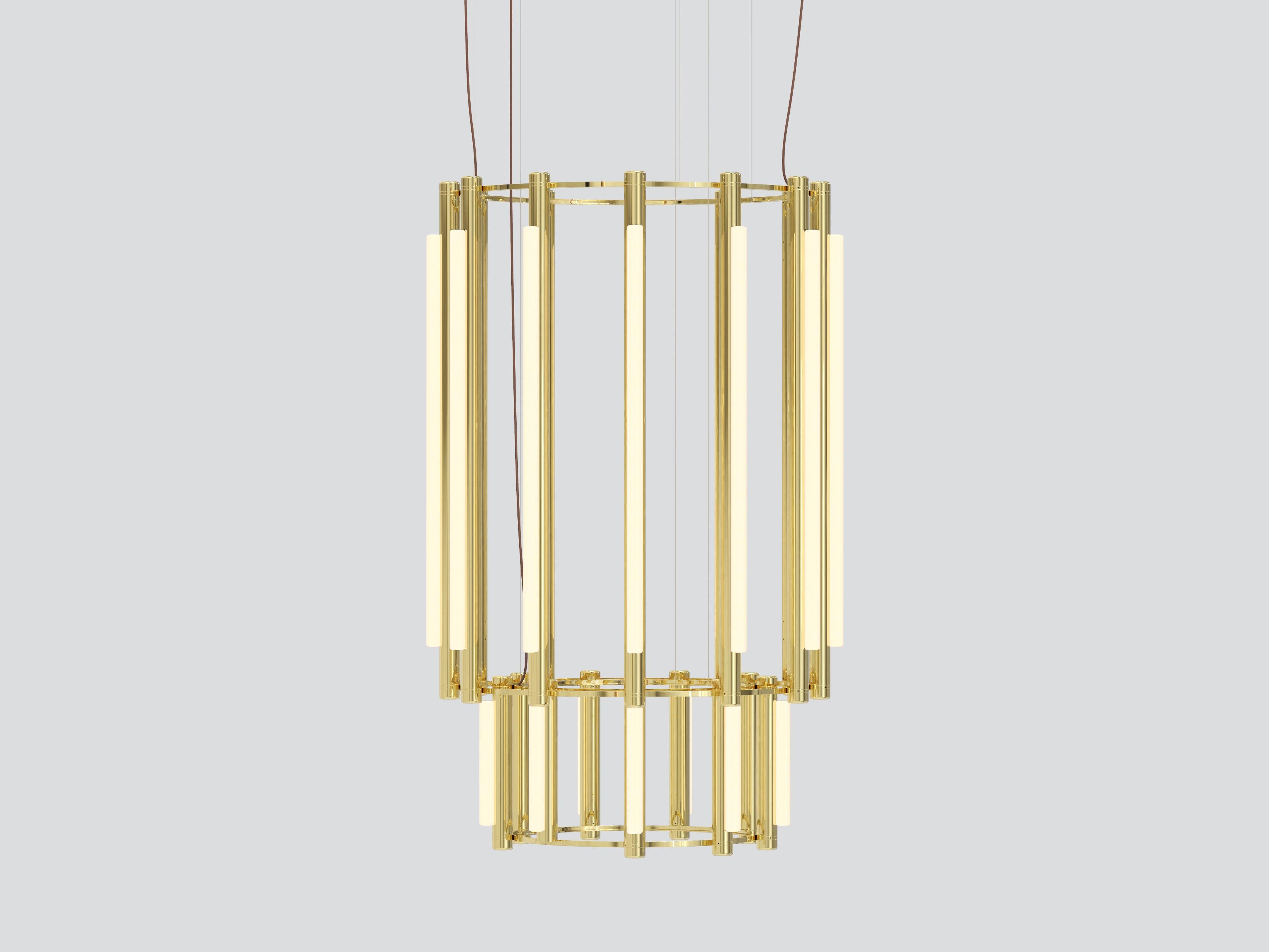 Contemporary 'Pipeline' Chandelier 9, Brass For Sale 2