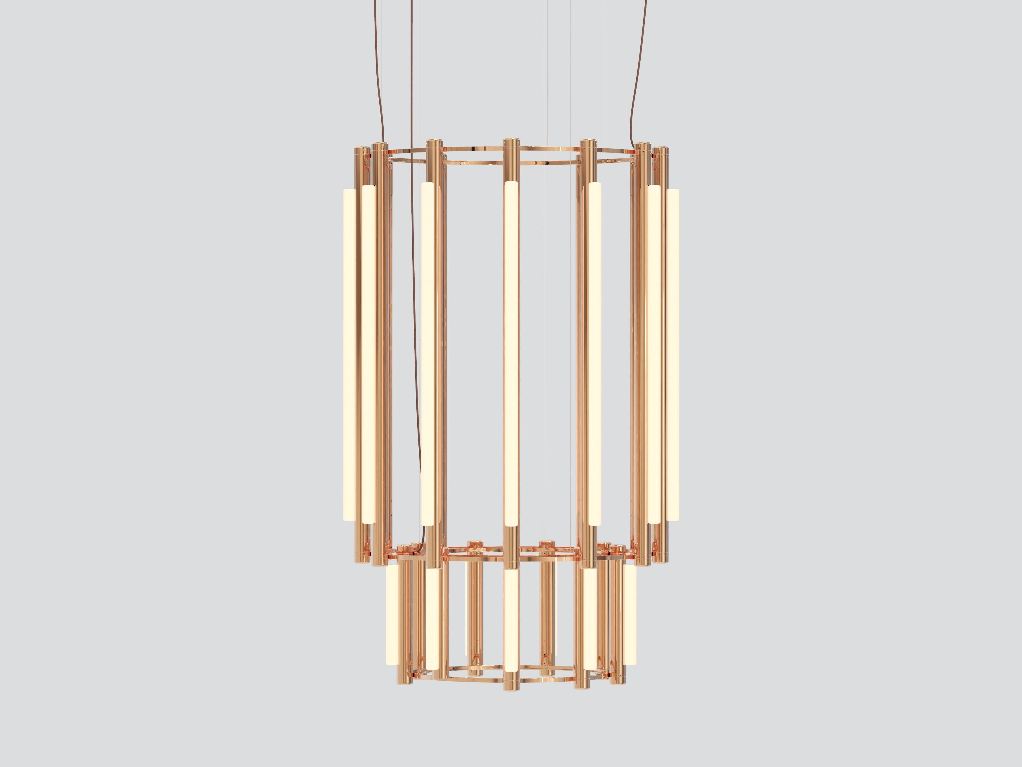 Contemporary 'Pipeline' Chandelier 9, Brass For Sale 3
