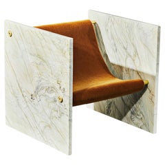 Contemporary Pistache Marble & Mohair, Brass Lounge Chair, Sculptural Seating