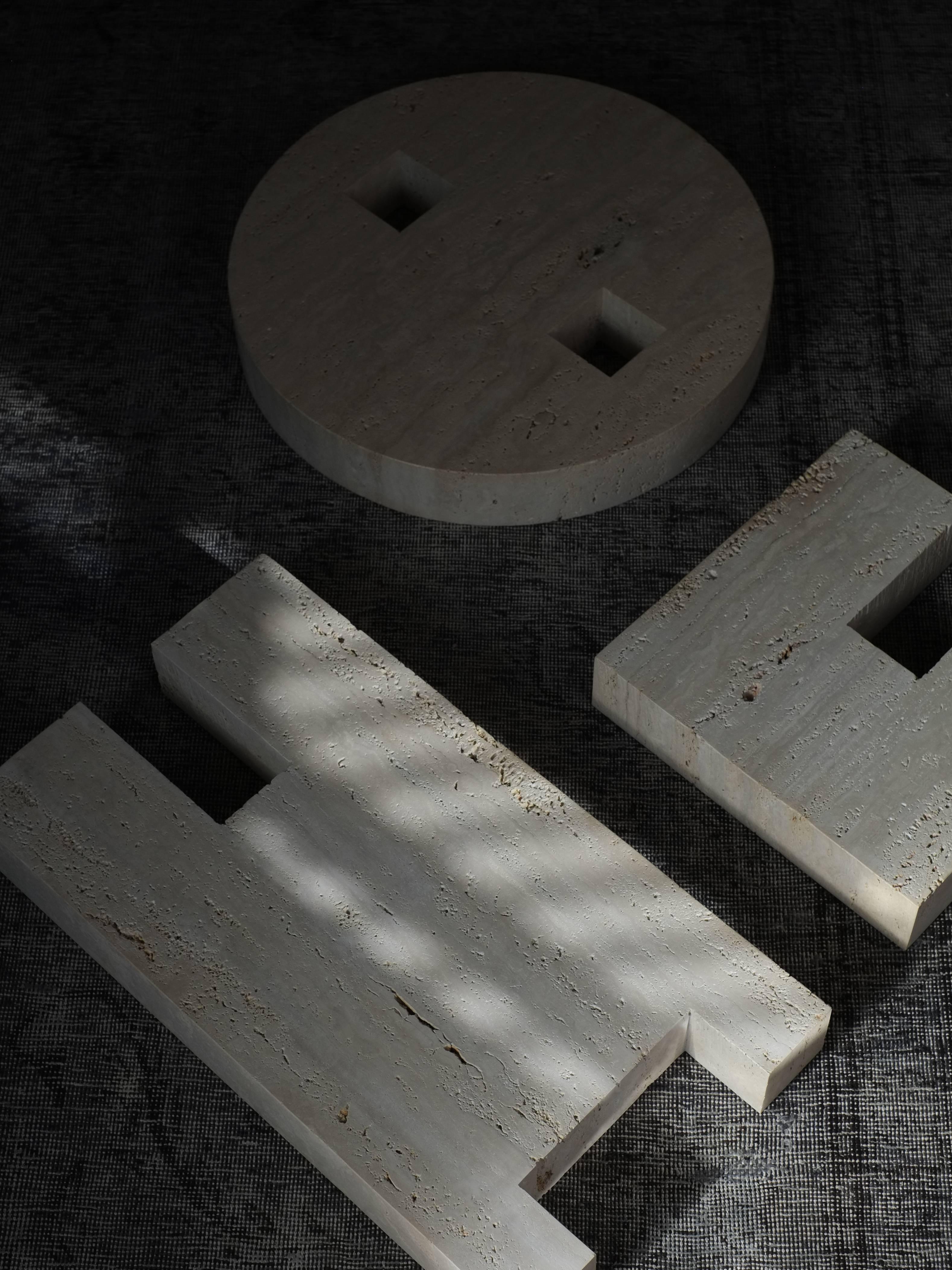 Contemporary Planar Side Table in Travertine Stone by Fort Standard, in Stock 4
