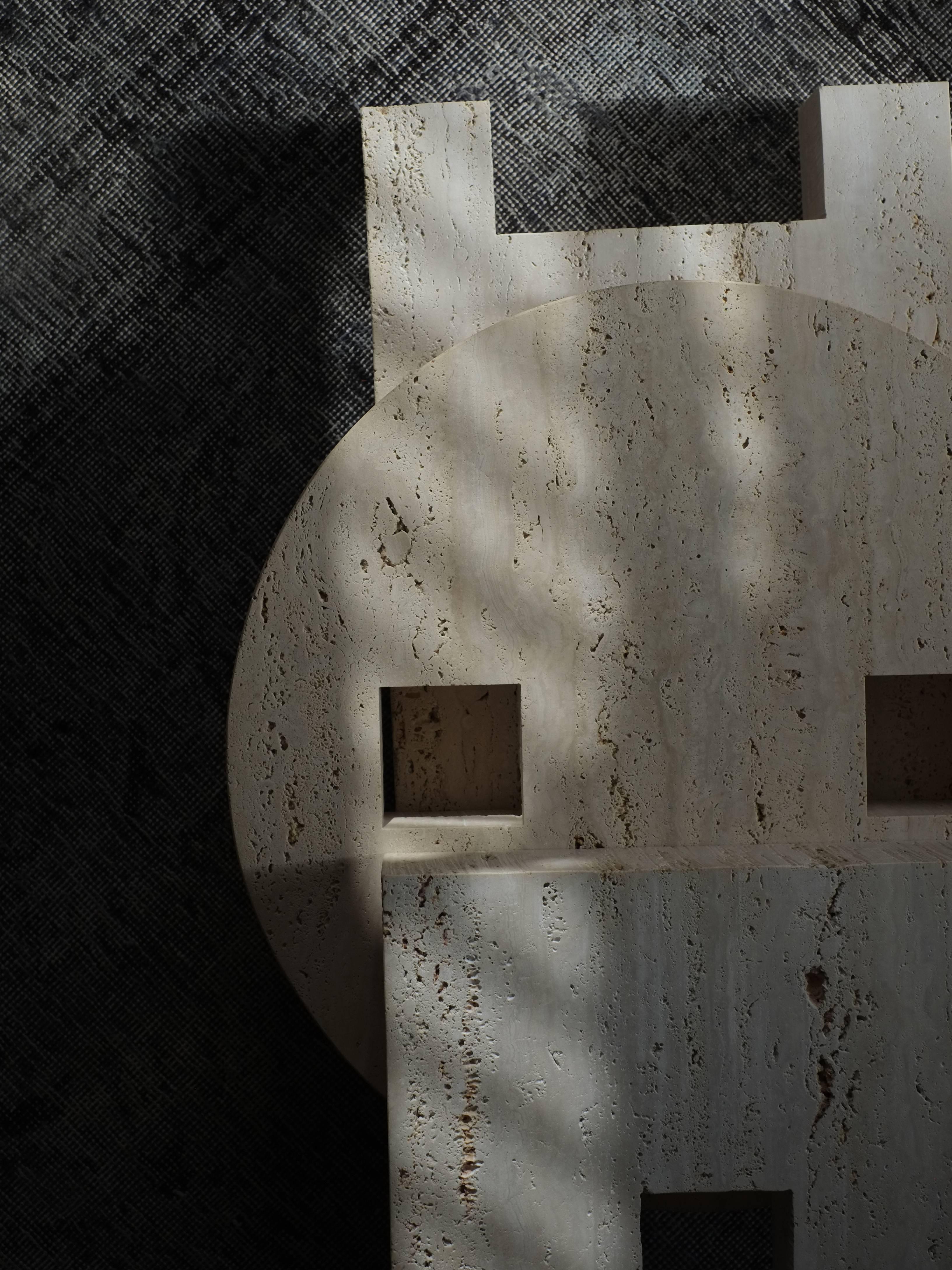 Contemporary Planar Side Table in Travertine Stone by Fort Standard, in Stock 5