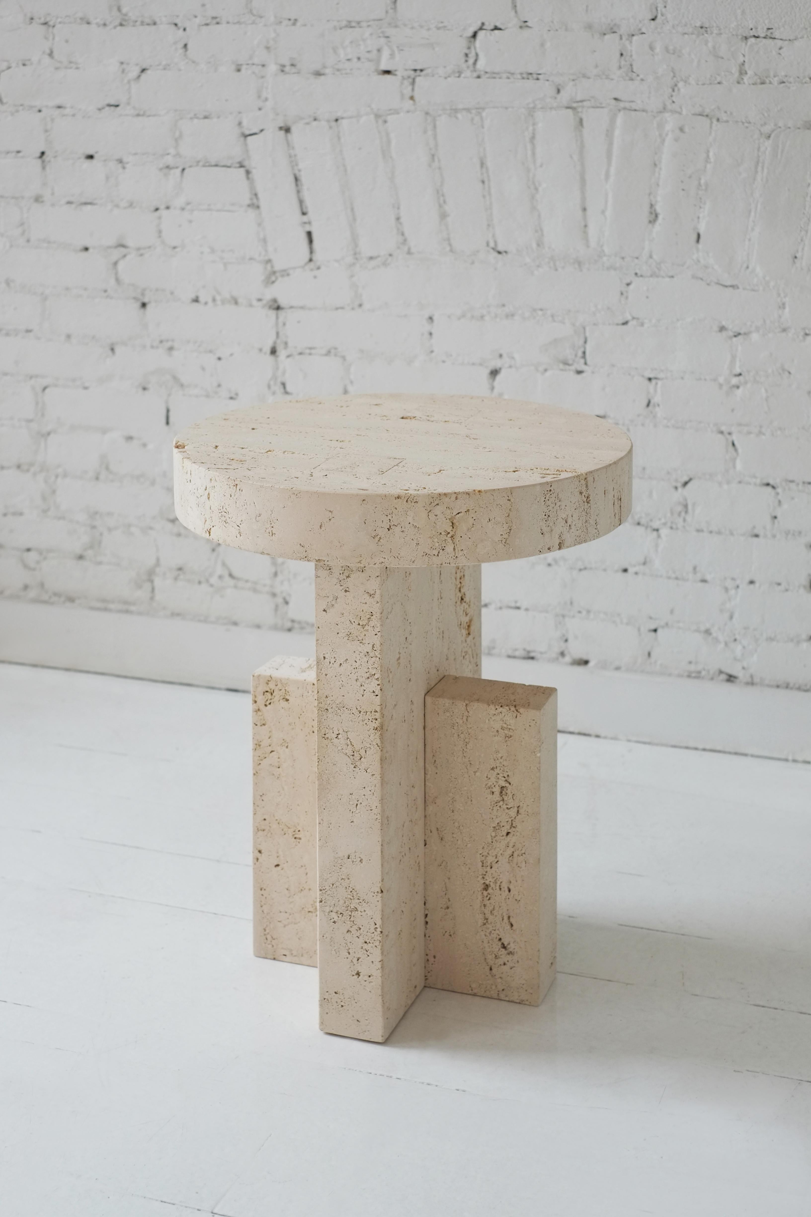 small travertine side table