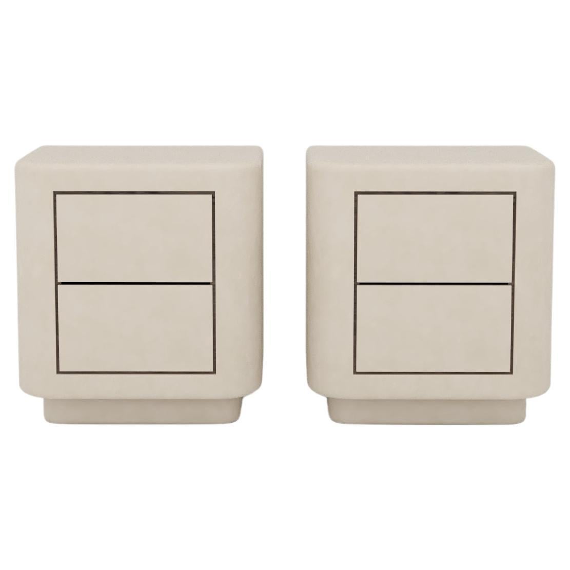 Contemporary Plaster Nightstand set with Walnut Interior by Isabelle Beaumont For Sale