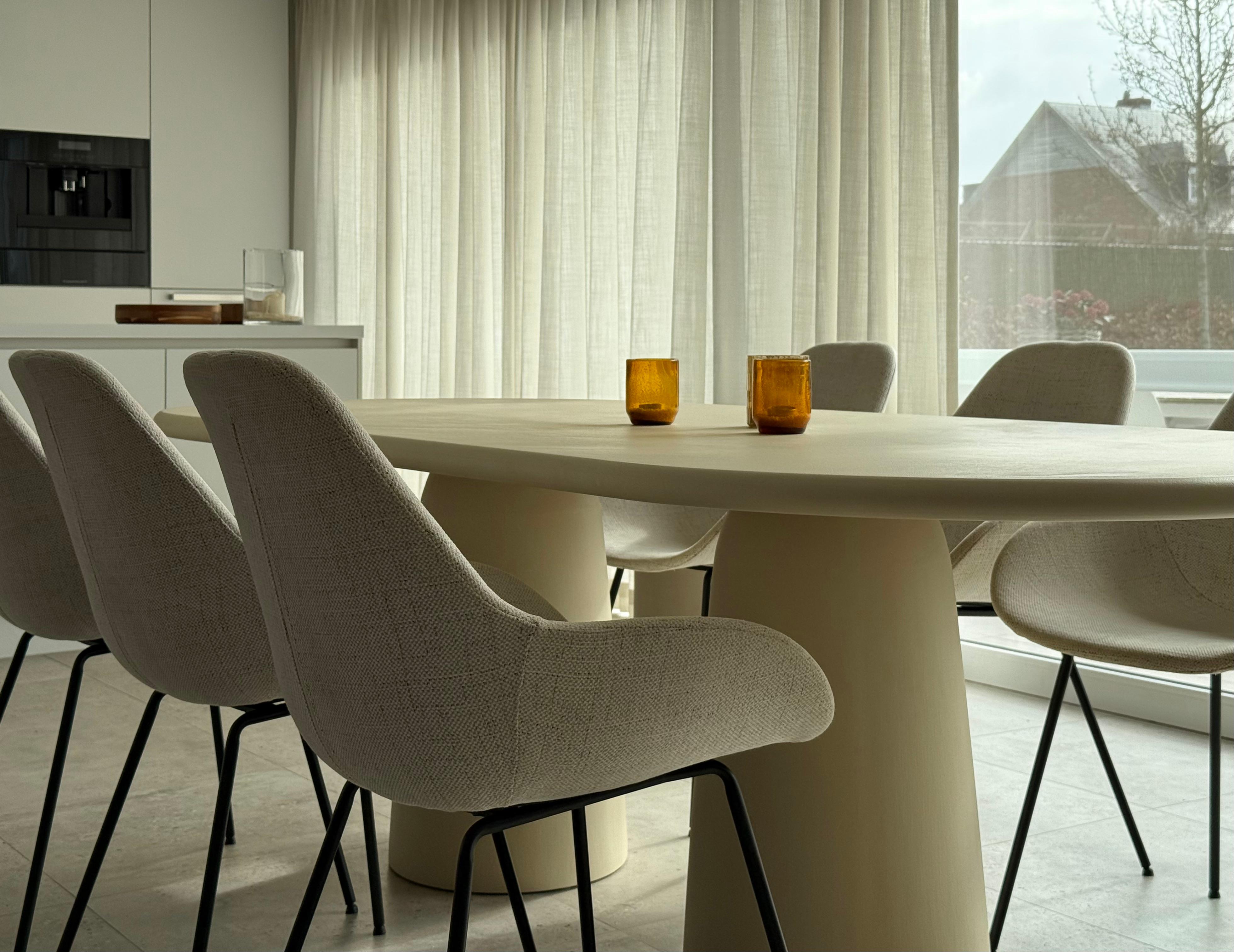 Stainless Steel Contemporary Plaster Table Walnut Wood Base 