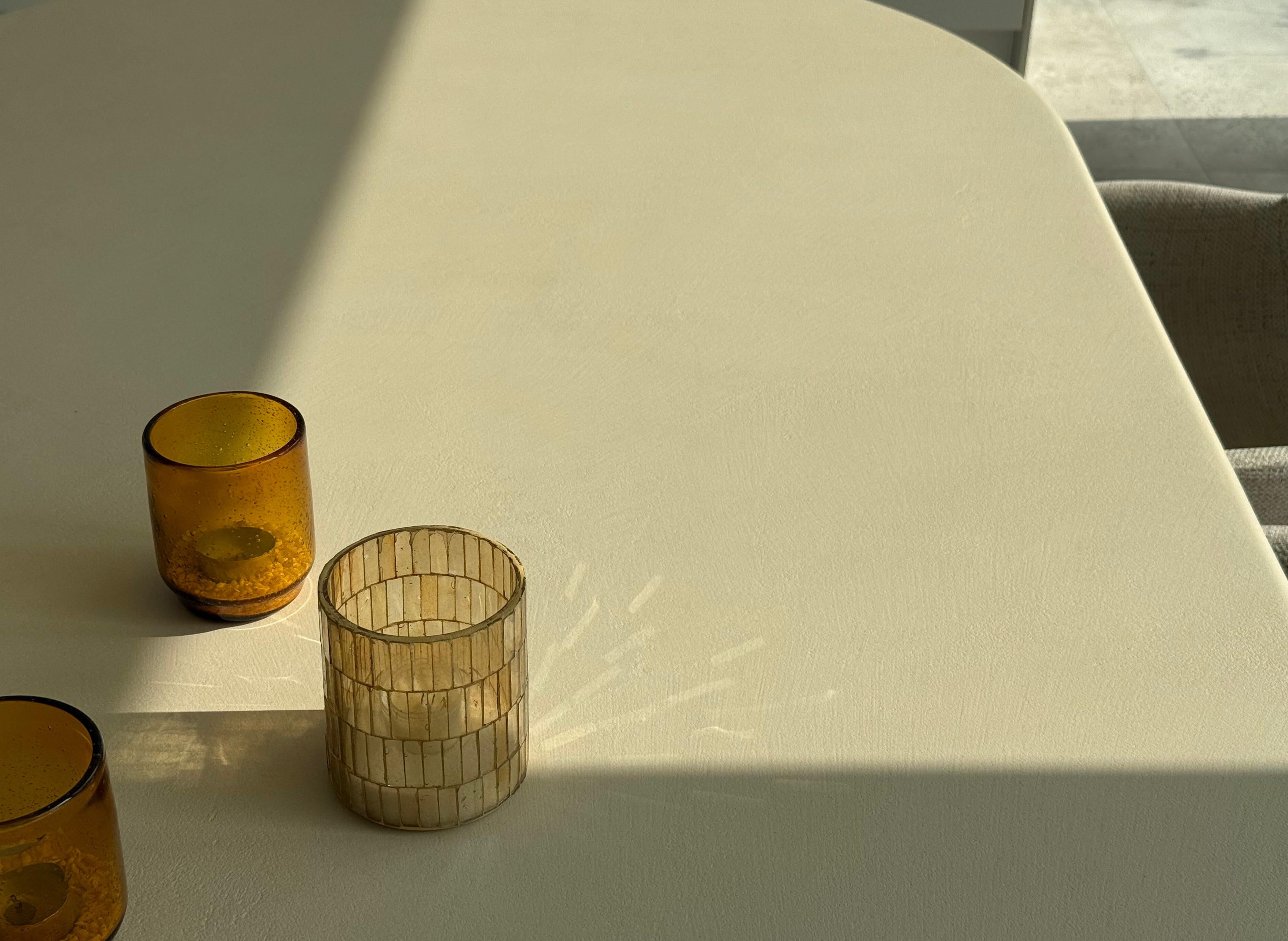 Contemporary Plaster Table Walnut Wood Base 