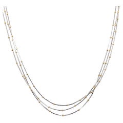 Contemporary Platinum 18k Yellow Gold Satellite/Station Triple Strand Necklace
