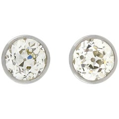 Contemporary Platinum 1.90 Total Carat Old European Cut Diamond Stud Earrings