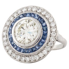 Contemporary Platinum Diamond and Sapphire Target Ring