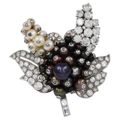 Contemporary Platinum Diamond Pearl Brooch