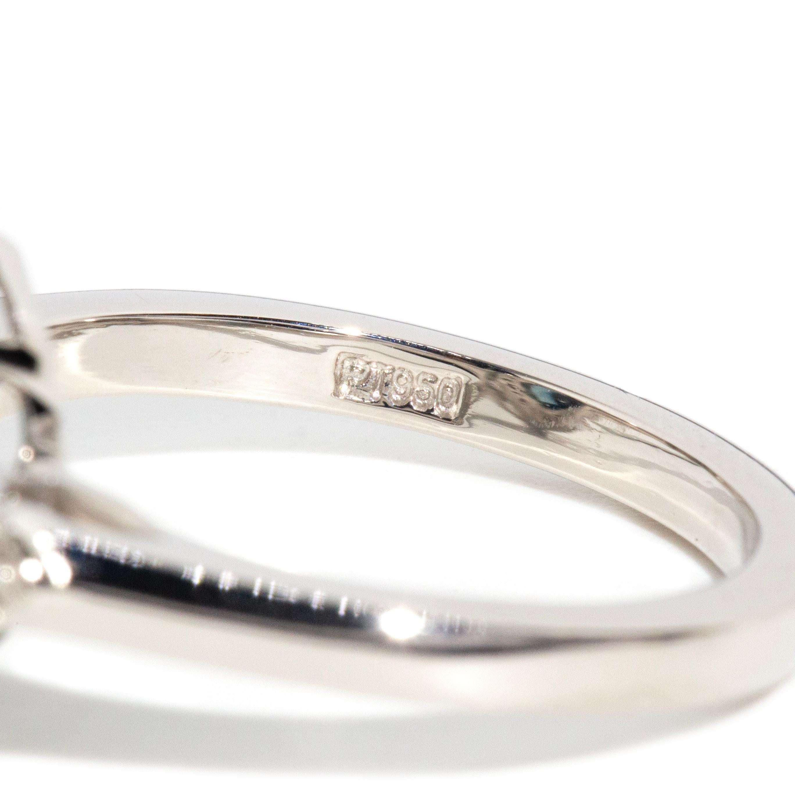 Contemporary Platinum Oval Teal Sapphire & Diamond Halo Milgrain Cluster Ring 5