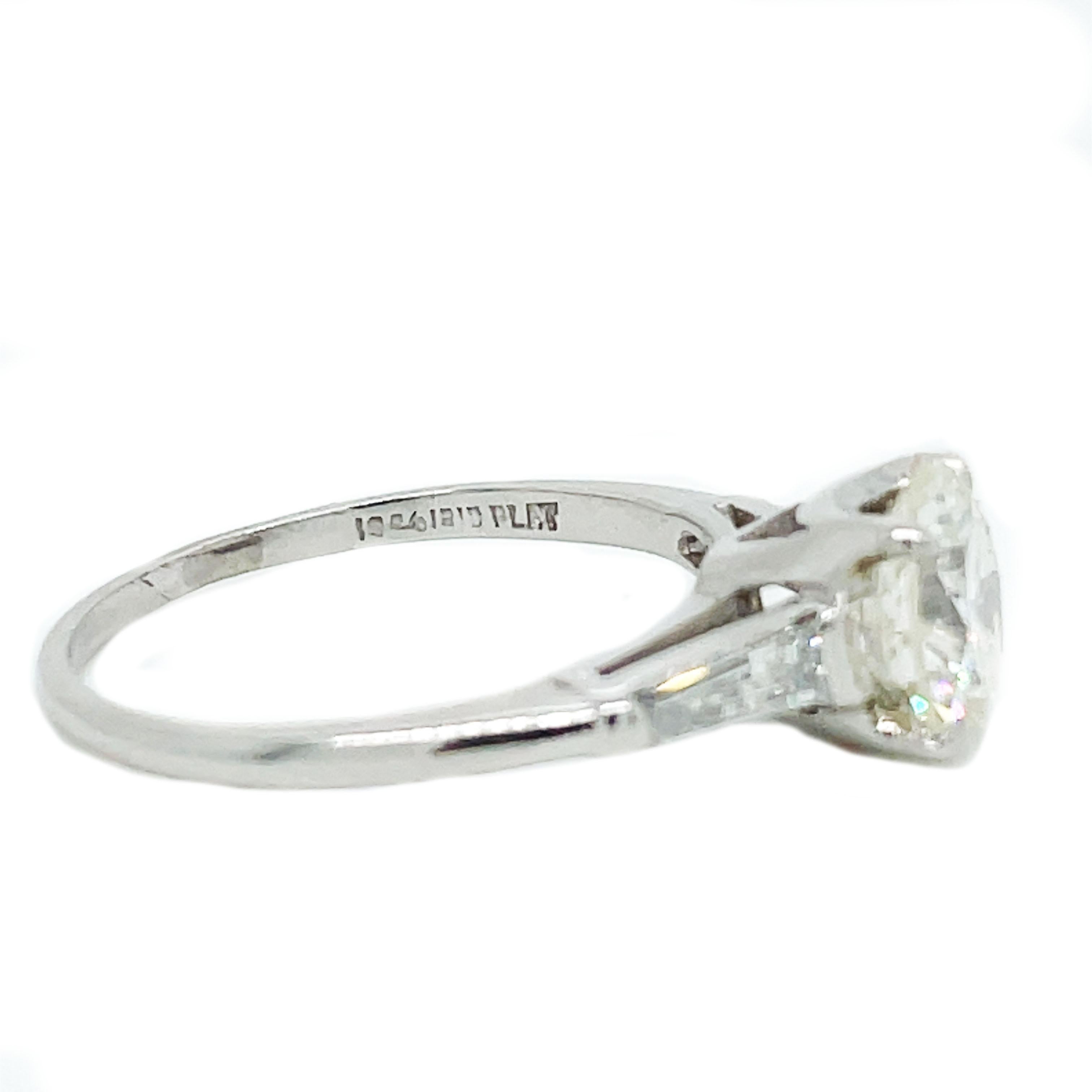 Contemporary Platinum Round and Baguette Diamond Ring with GIA Report For Sale 5