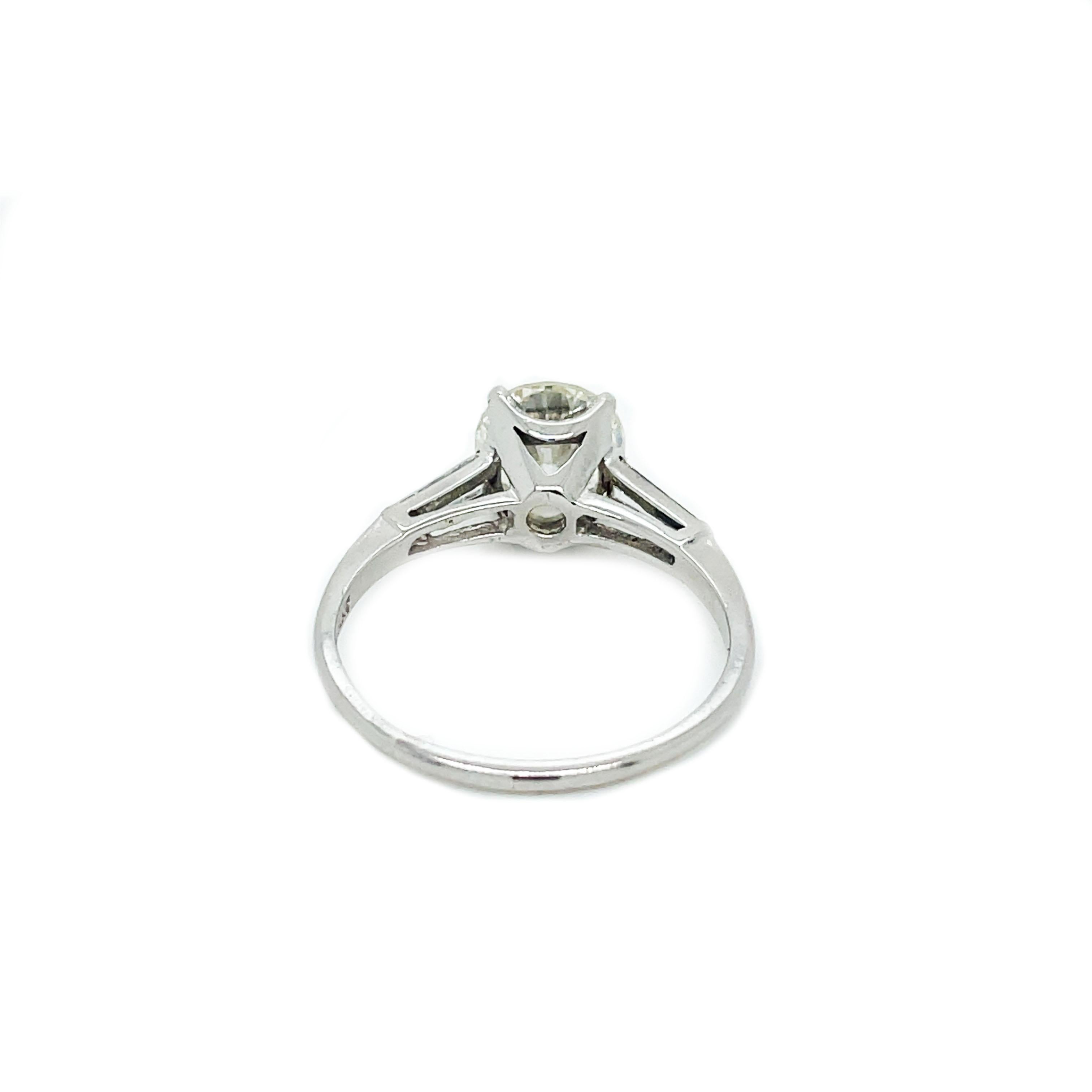 Contemporary Platinum Round and Baguette Diamond Ring with GIA Report For Sale 3