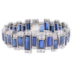 Contemporary Platinum, Sapphire and Diamond Geometric Bracelet