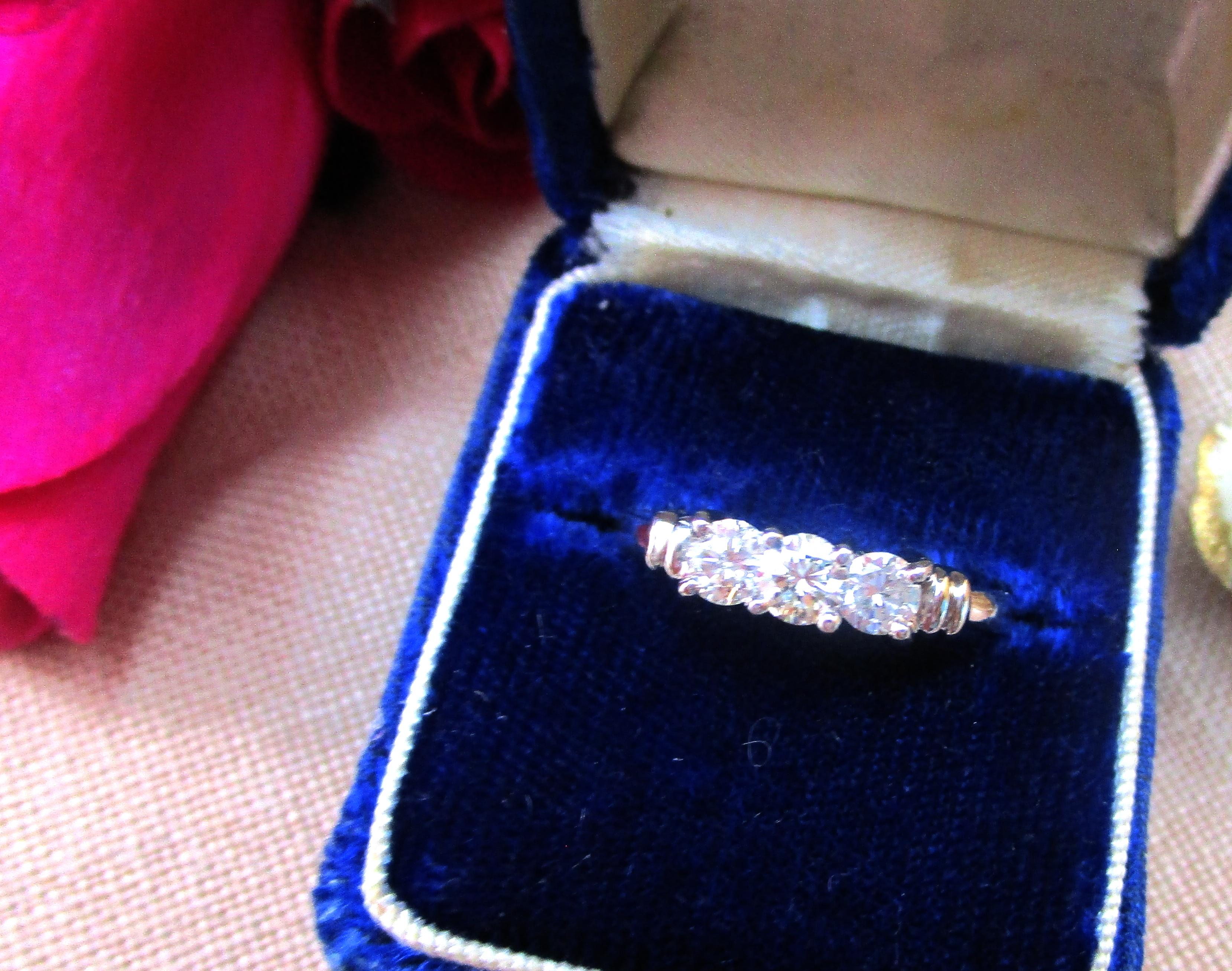 Contemporary Platinum Three-Stone Diamond Engagement Ring 2