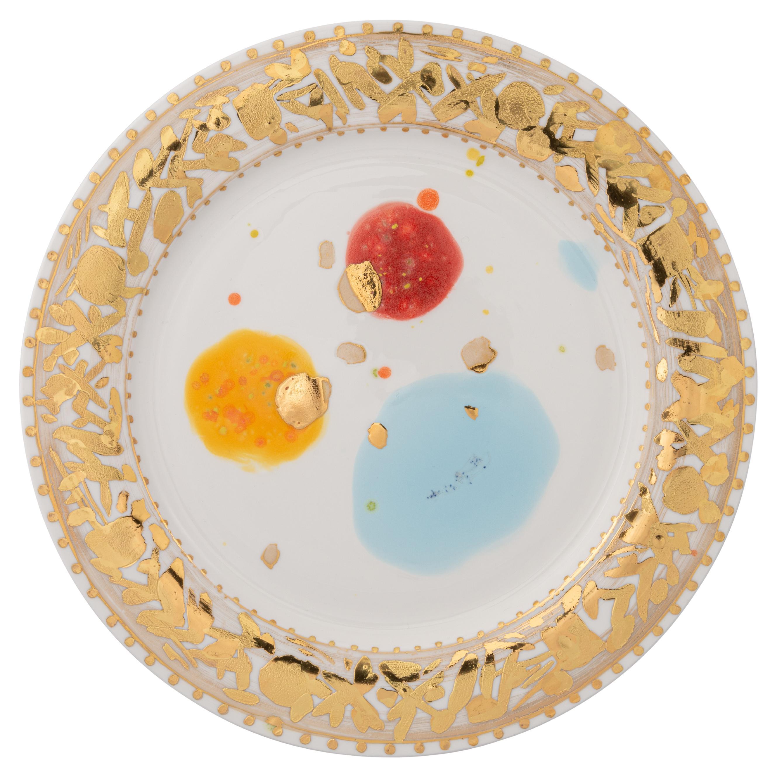 Contemporary Platter Gold Hand Painted Porcelain Tableware For Sale
