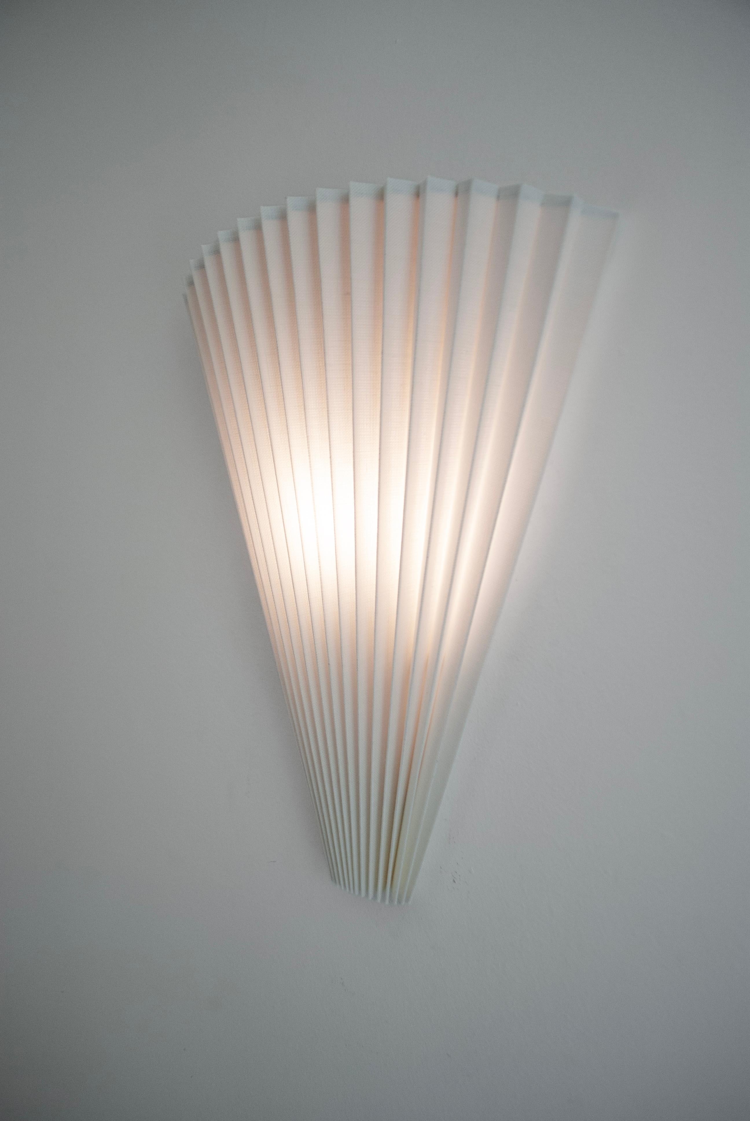 Metal Contemporary Pleated Fan Light with Linen Shade off-white Handmade  For Sale