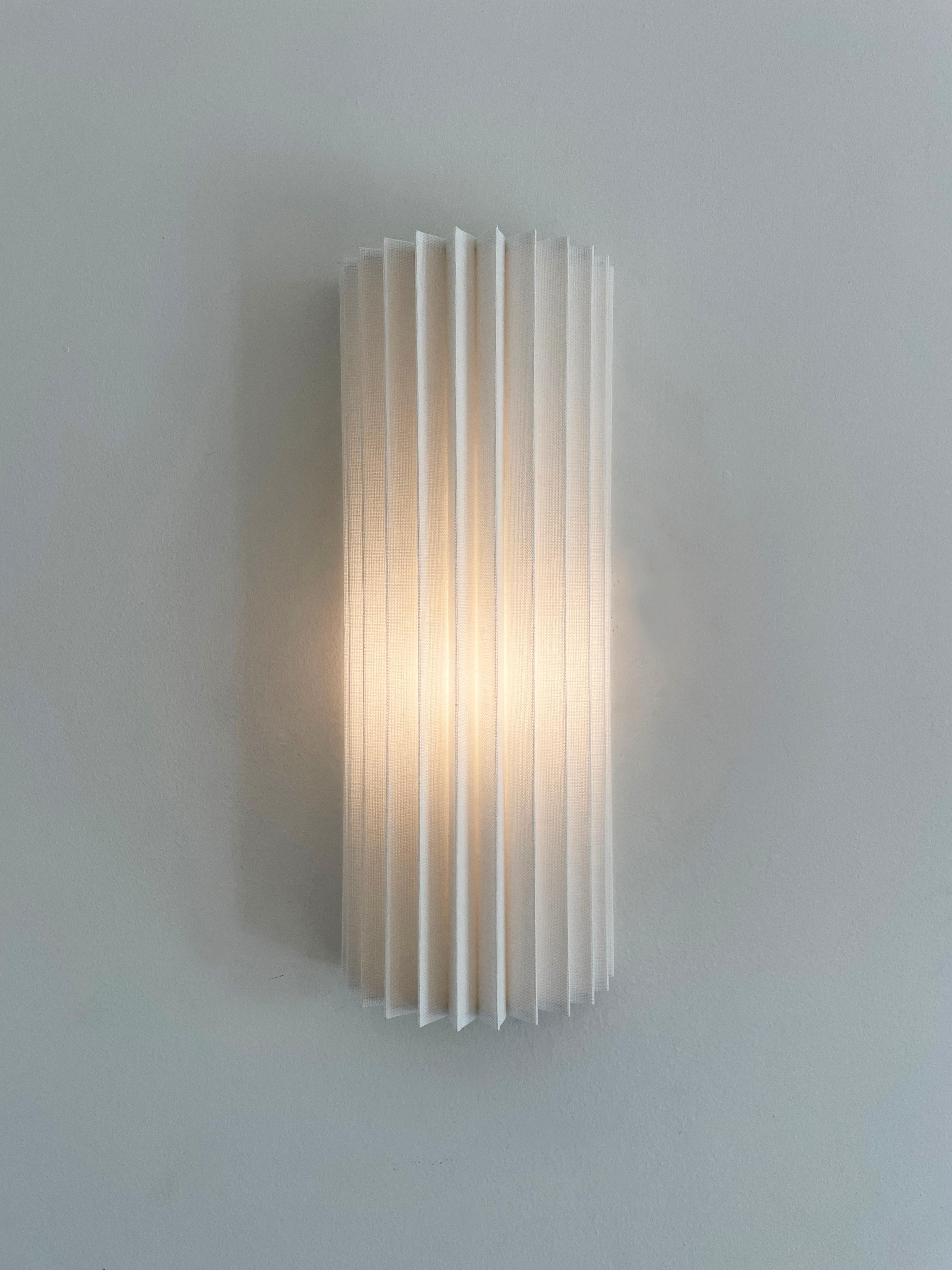 Contemporary Pleated Wall Light G9 Version with Linen Shade off-white Handmade  For Sale 1