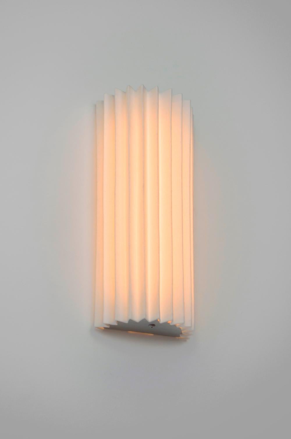Mid-Century Modern Contemporary Pleated Wall Light LED version with Linen Shade off-white Handmade  For Sale