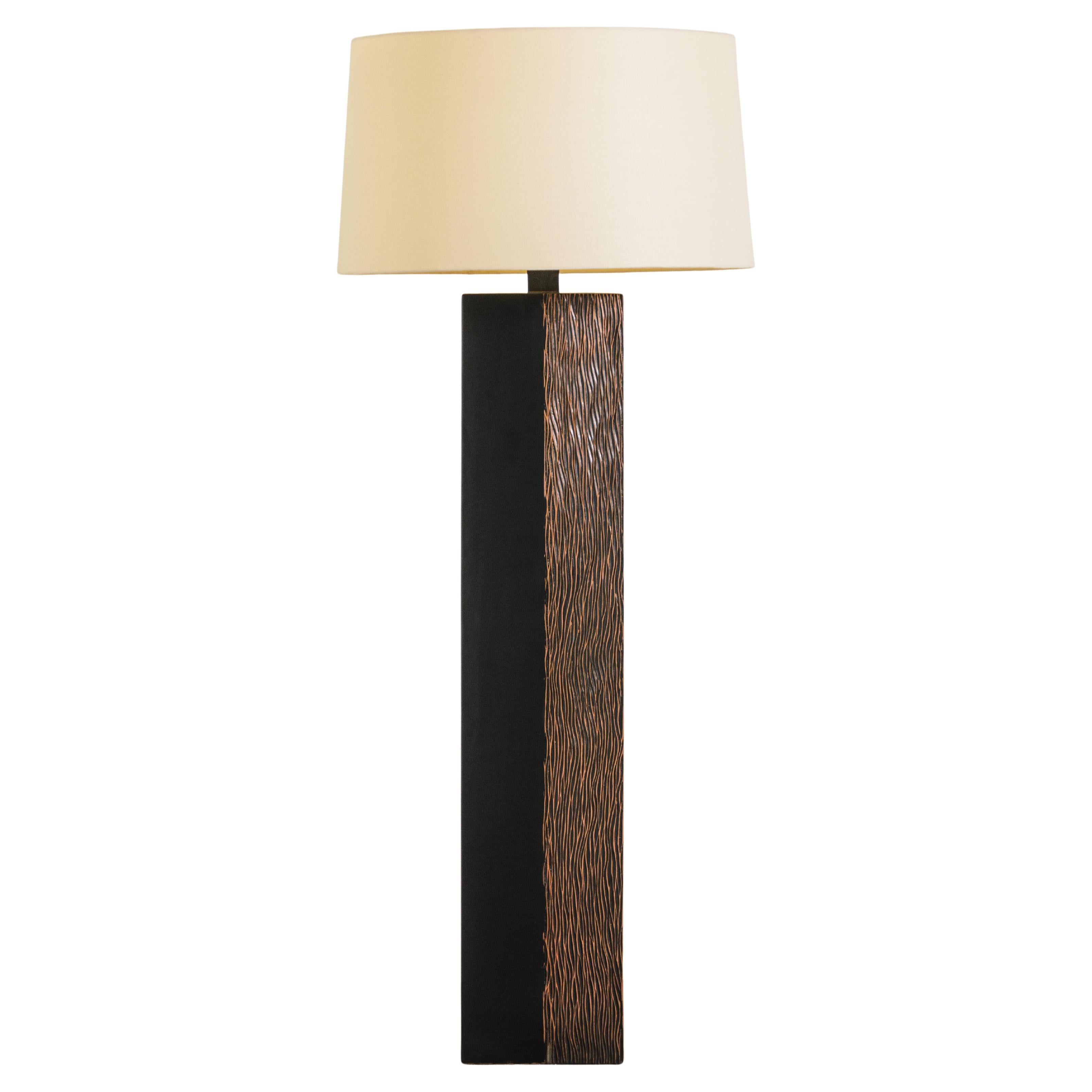 Contemporary Pleats Design Floor Lamp in Copper and Black Lacquer by Robert Kuo