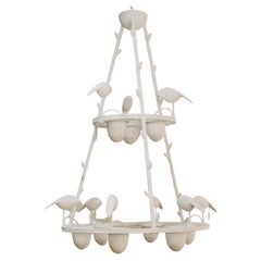 Contemporary Poetic White Plaster Bird Chandelier, Jacques Darbaud