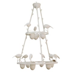 Contemporary Poetic White Plaster Bird Chandelier, Jacques Darbaud