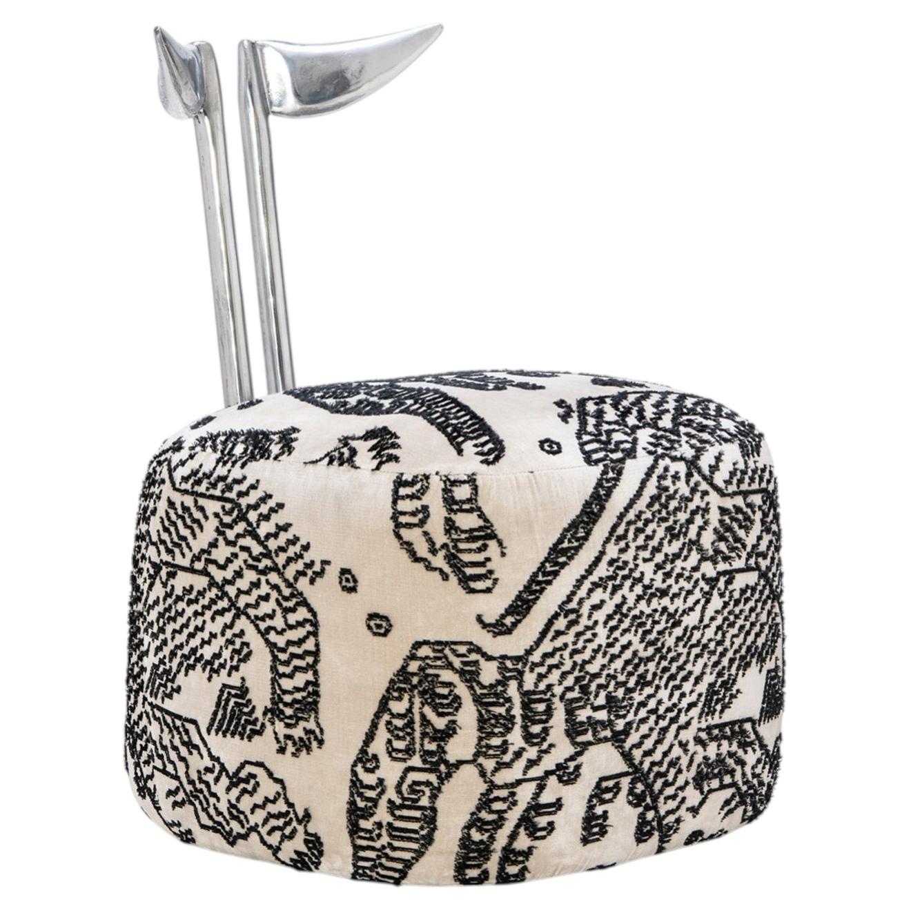 Contemporary Polished Aluminum & Embroidered Velvet Dining Chair, Egg Designs