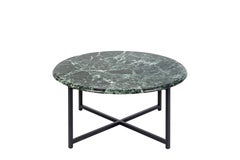 Contemporary Polished Black / Green Marble Round Occasional Table on Steel Bas