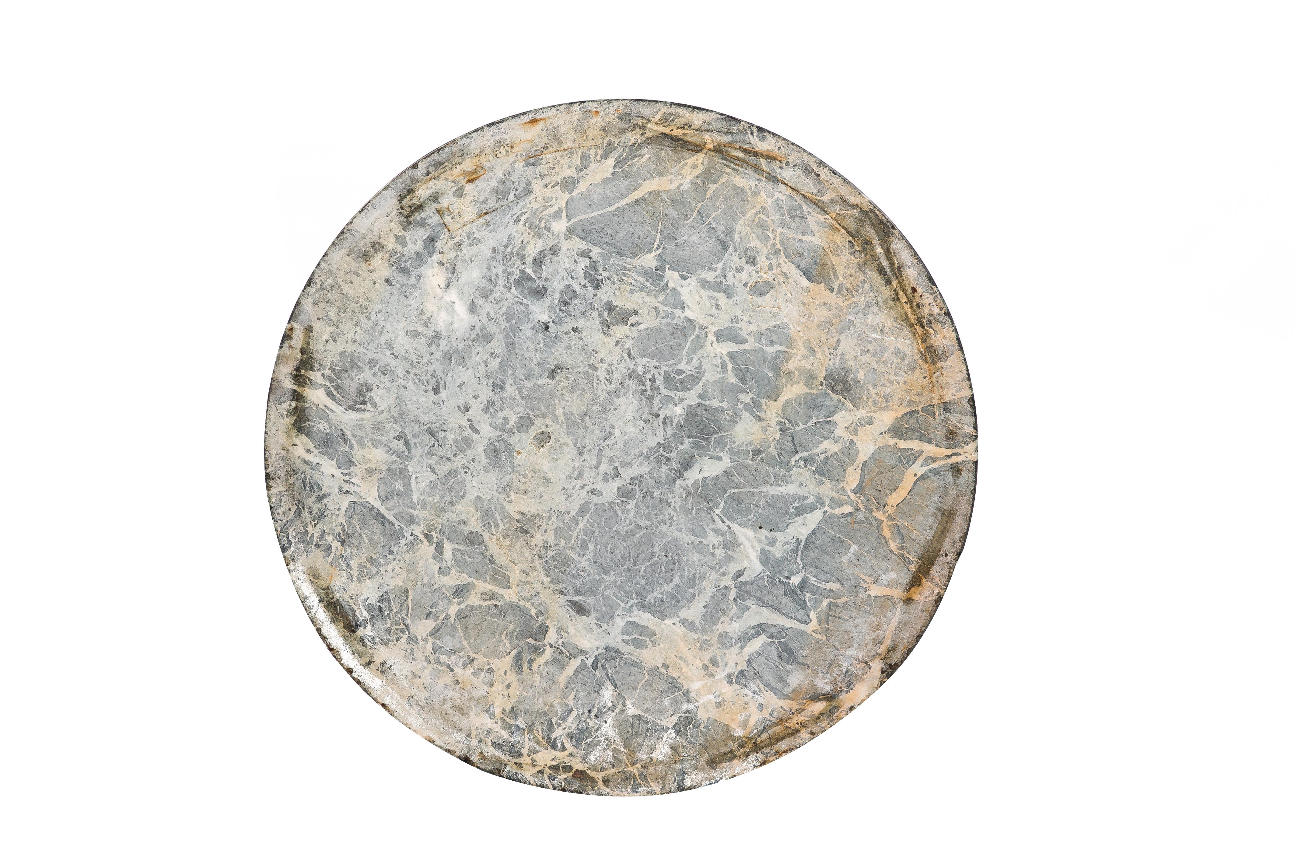 Contemporary Polished Black / Green Marble Round Occasional Table on Steel Bas For Sale 3