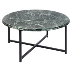Contemporary Polished Black / Green Marble Round Occasional Table on Steel Bas