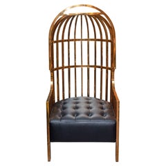 Contemporary Polished Brass and Leather Upholstered Birdcage Chair