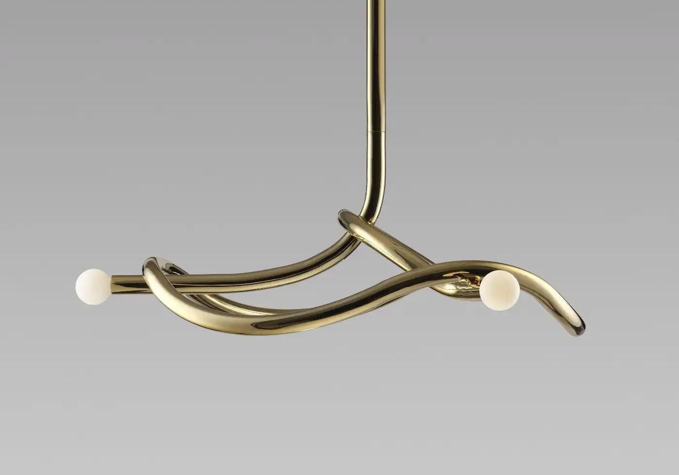 Post-Modern Contemporary Polished Brass Chandelier, Tryst Three by Paul Matter For Sale