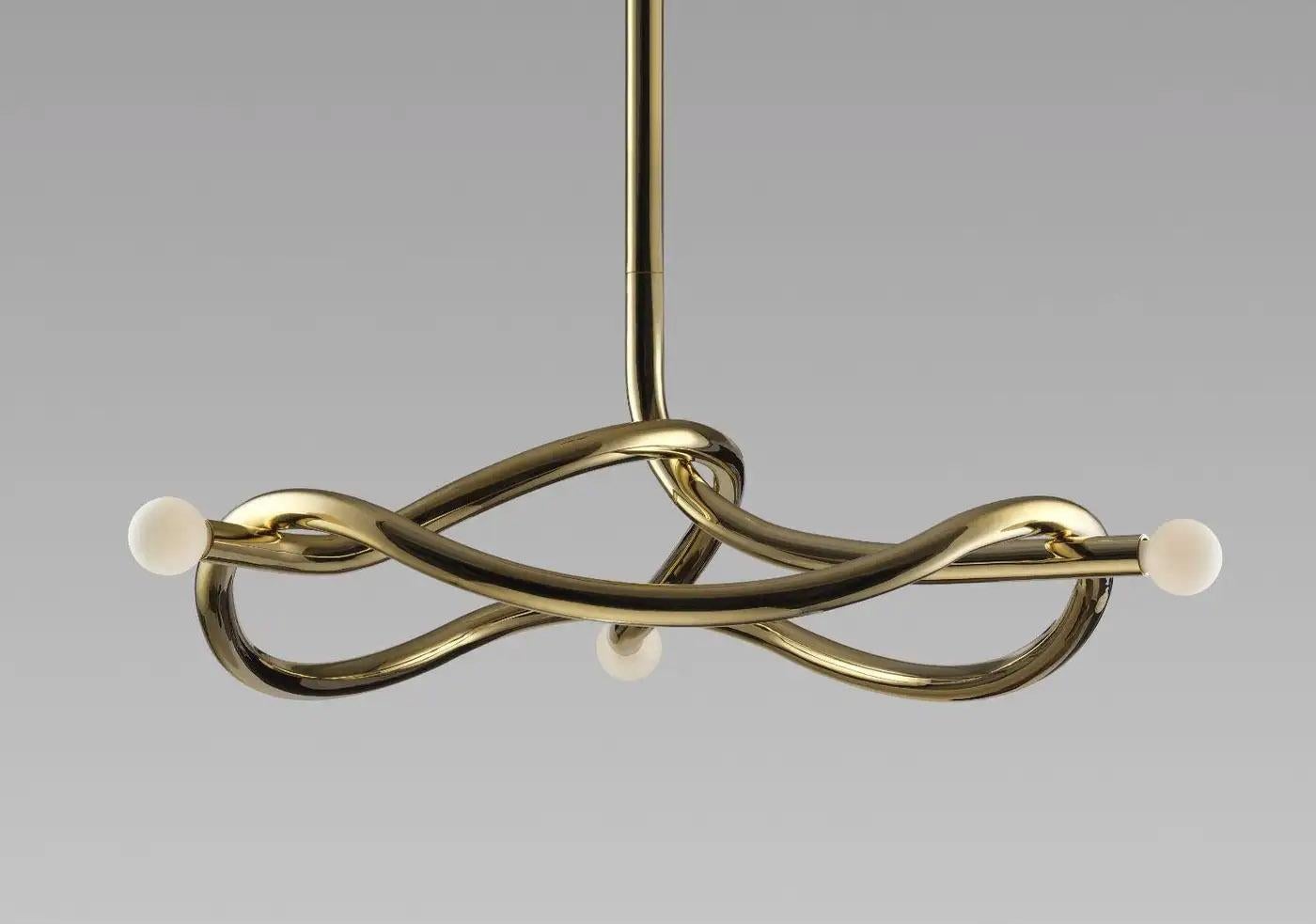 Post-Modern Contemporary Polished Brass Chandelier, Tryst Three by Paul Matter For Sale