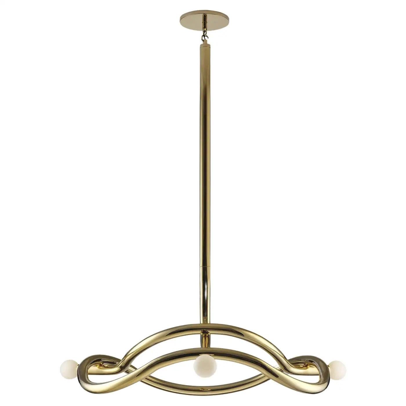 Contemporary Polished Brass Chandelier, Tryst Three by Paul Matter For Sale